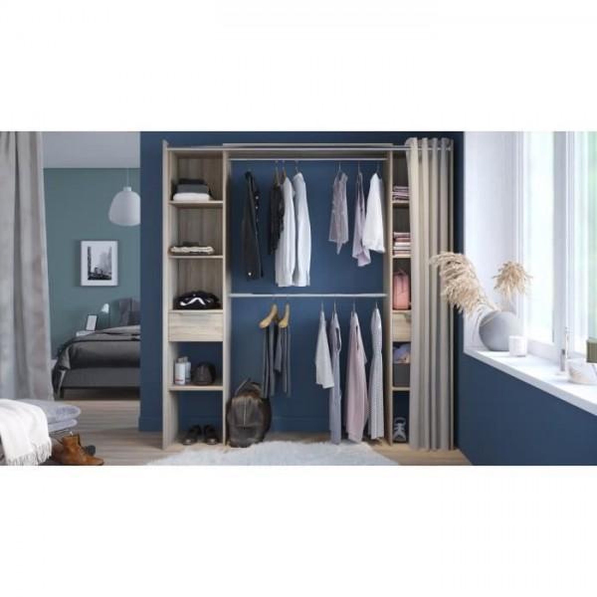 Voir la diapositive 3 : Demeyere DEMEYERE Kit dressing 2 colonnes + 2 penderies + 2 tiroirs - Décor Chene Shannon - L 115 x P 50 x H 203 cm - DANA