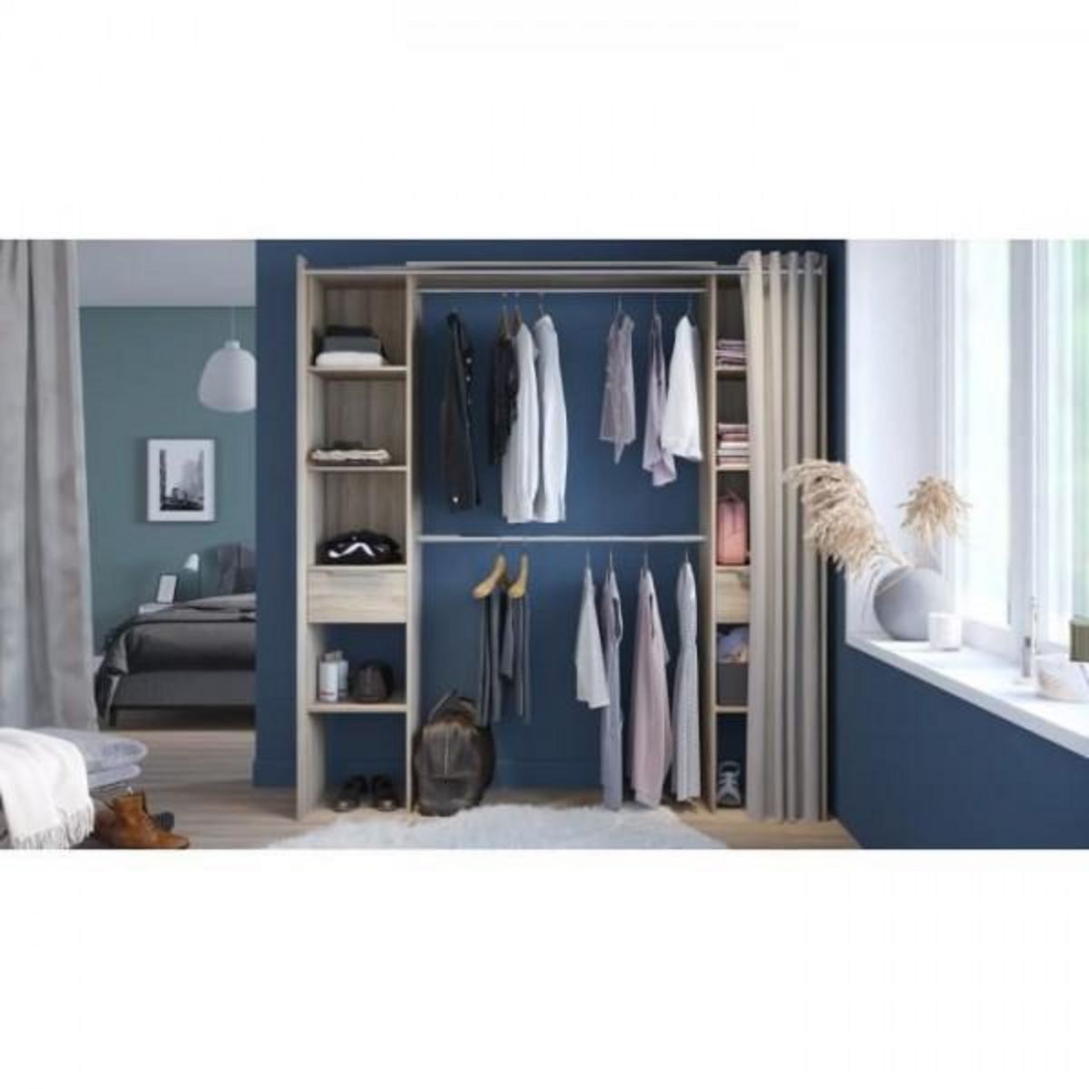 Demeyere DEMEYERE Kit dressing 2 colonnes + 2 penderies + 2 tiroirs - Décor Chene Shannon - L 115 x P 50 x H 203 cm - DANA