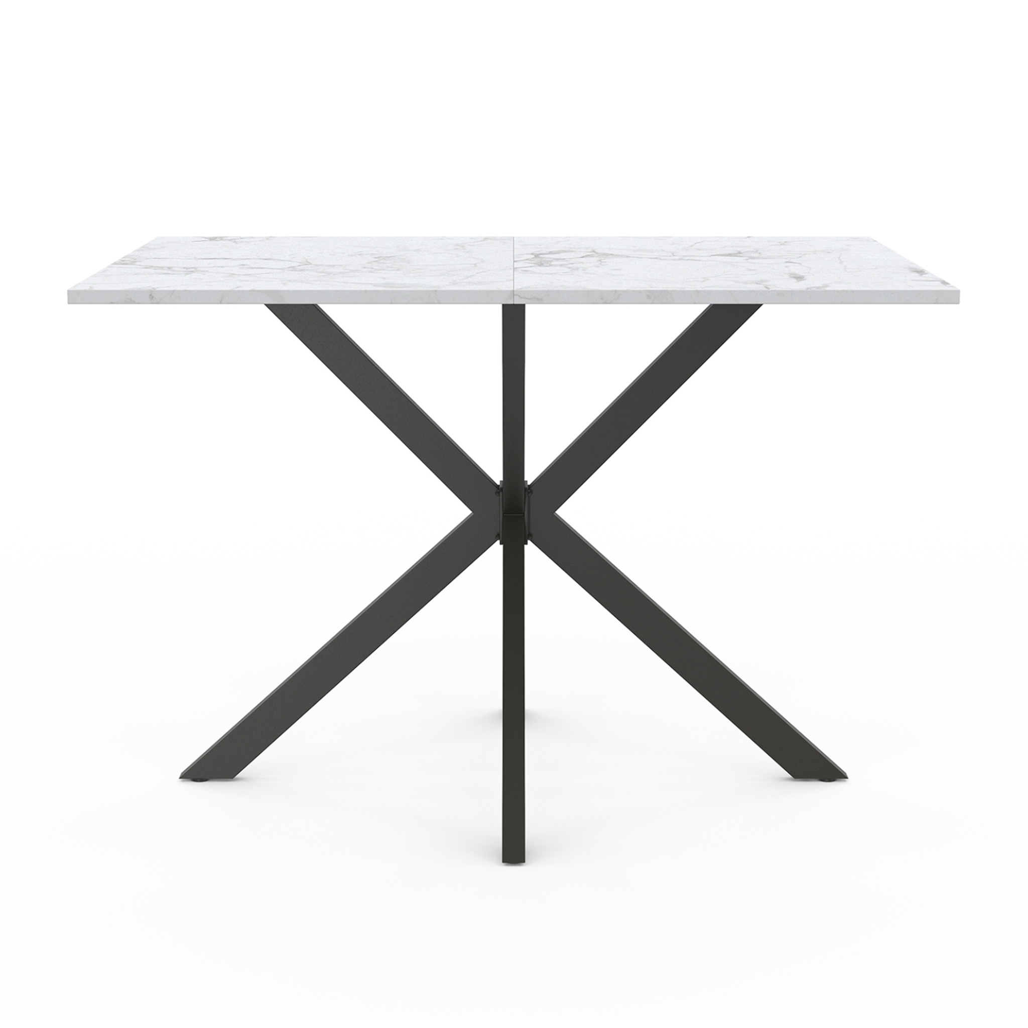 Voir la diapositive 3 : ID MARKET Table à manger rectangle alix 6 personnes pied araignée noir et plateau effet marbre blanc alaska 110 cm