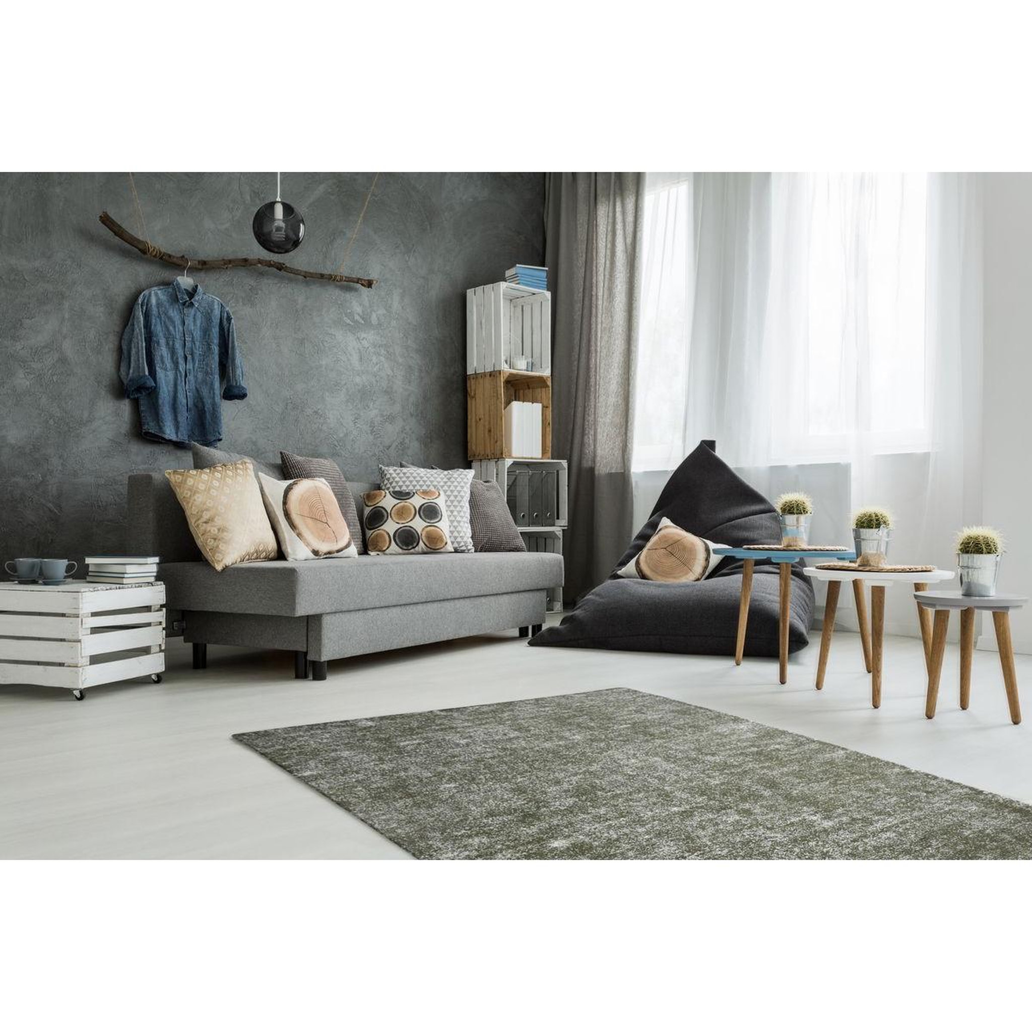 Voir la diapositive 2 : Paris Prix Tapis Vintage Tissé à la Main  Etna  Vert Olive