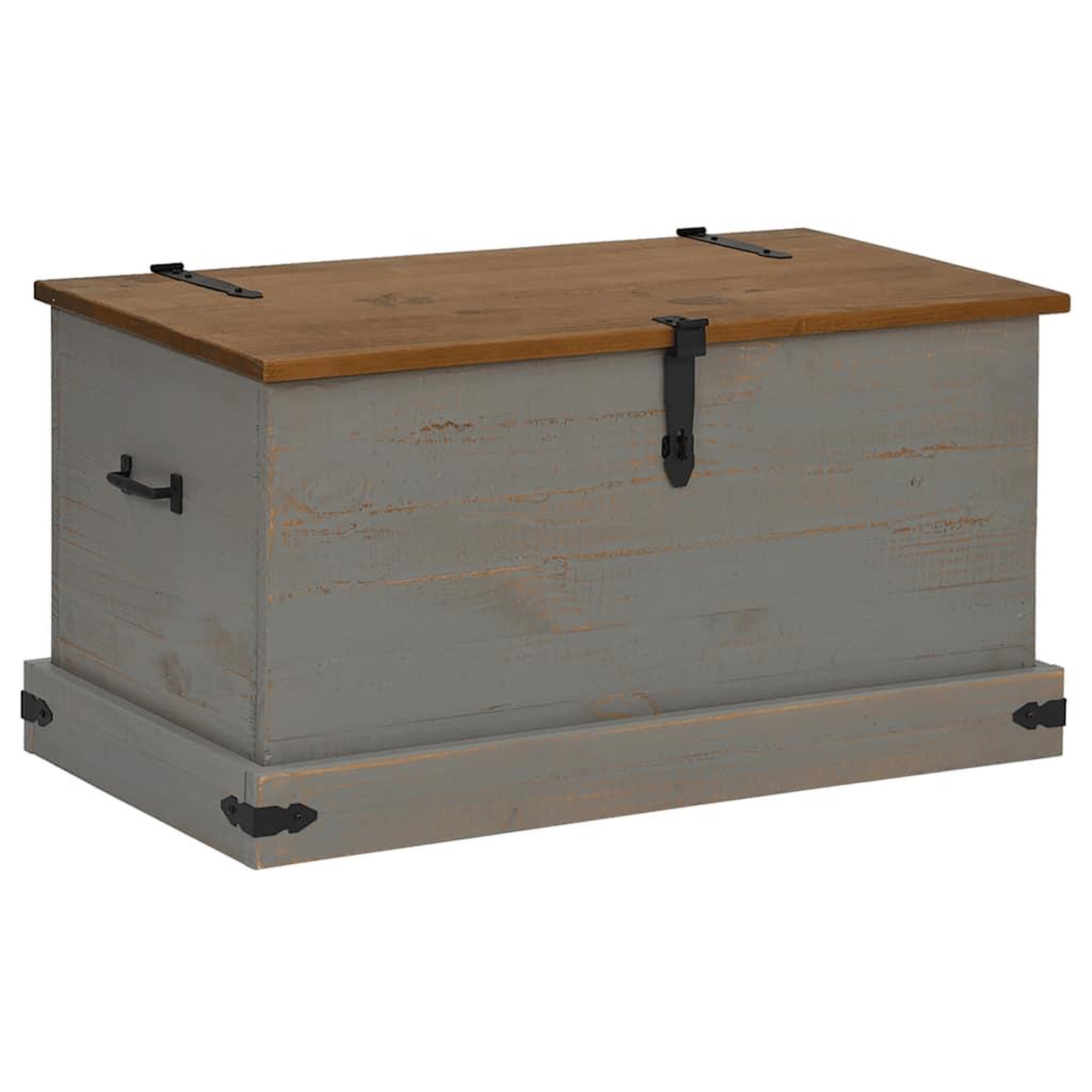 Voir la diapositive 2 : VIDAXL Coffre de rangement HALDEN gris 91x48x47 cm bois massif pin
