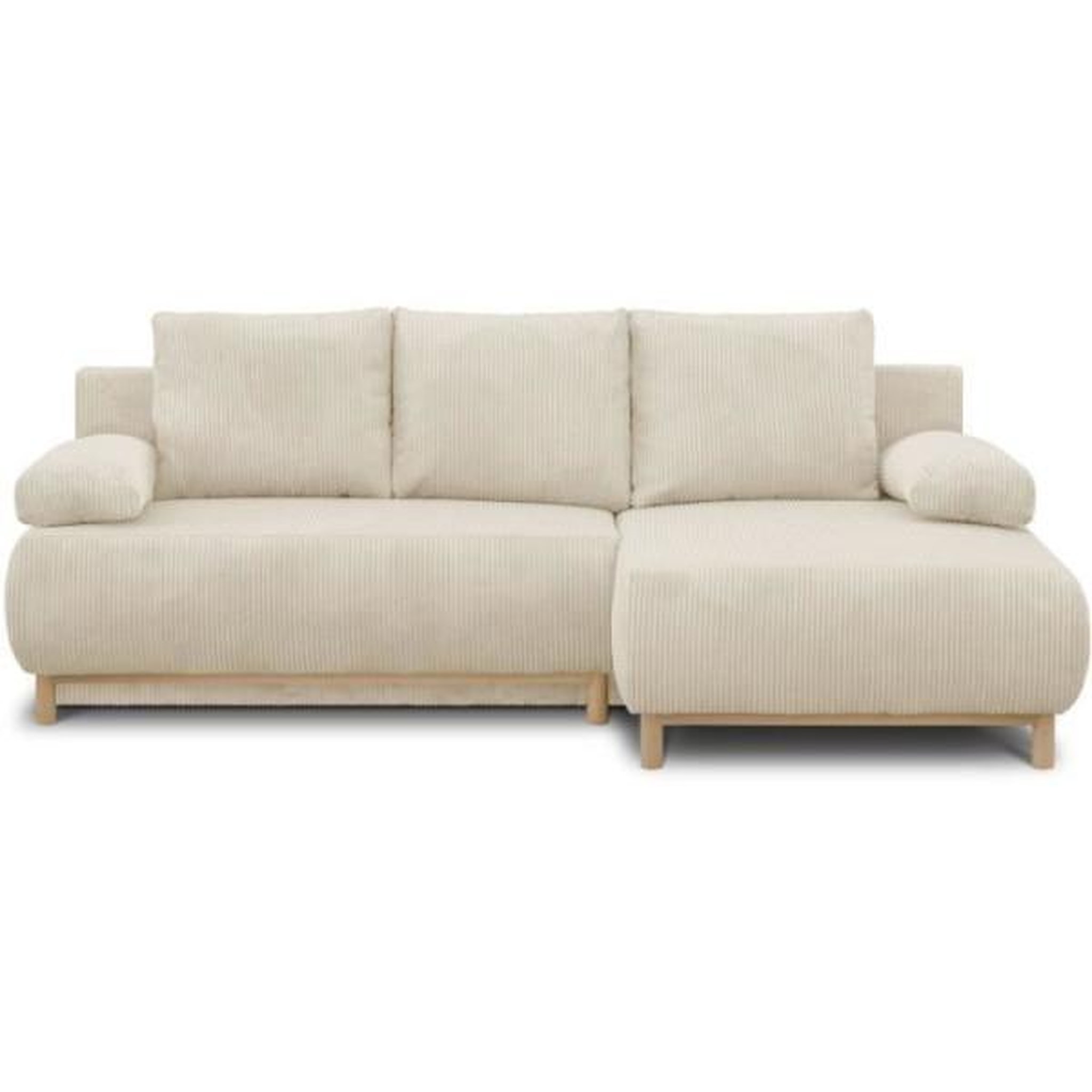 MARKET24 Canapé d'angle droit convertible MIKA 3 places - Velours côtelé beige - Coffre de rangement - L218 x P98/145 x H84 cm