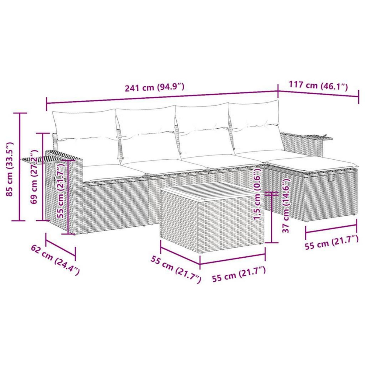 VIDAXL Salon de jardin 6 pcs avec coussins noir resine tressee