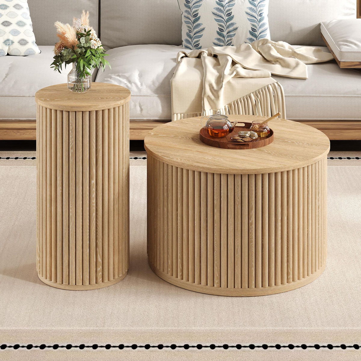 MERAX Table basse gigogne ronde naturel - 60x60 cm mdf