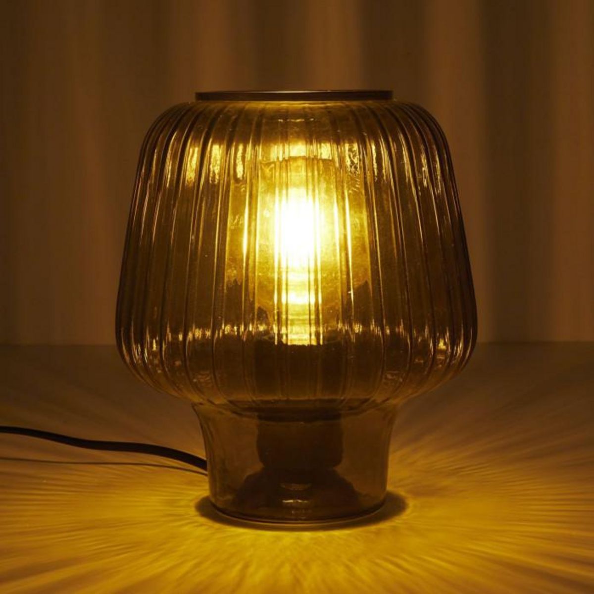 Paris Prix Lampe à Poser Verre Fumé  Champignon  21cm Noir