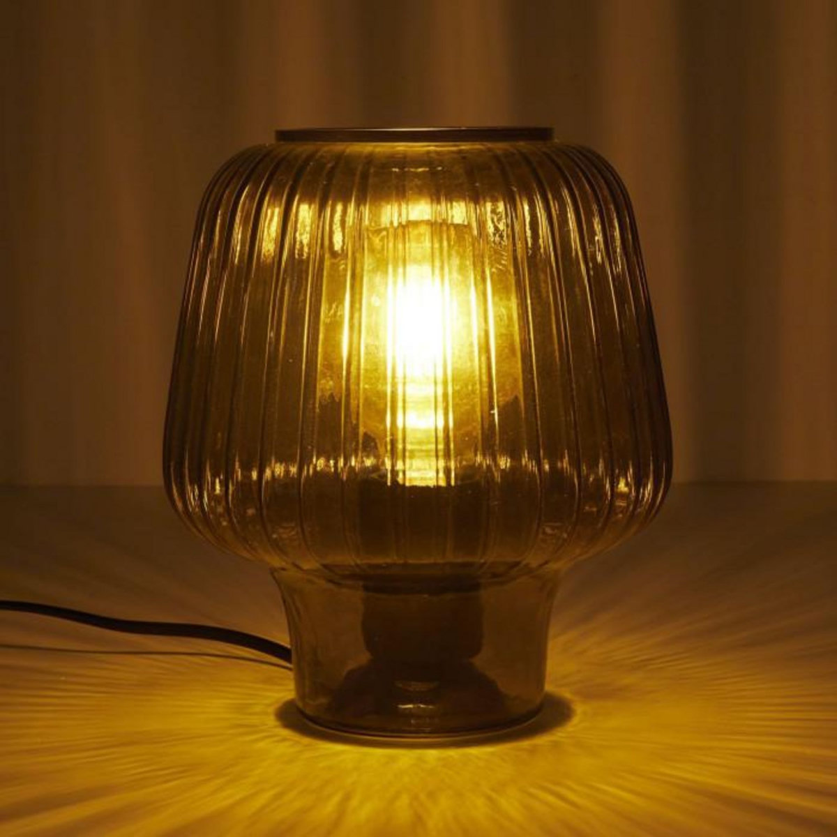 Paris Prix Lampe à Poser Verre Fumé  Champignon  21cm Noir