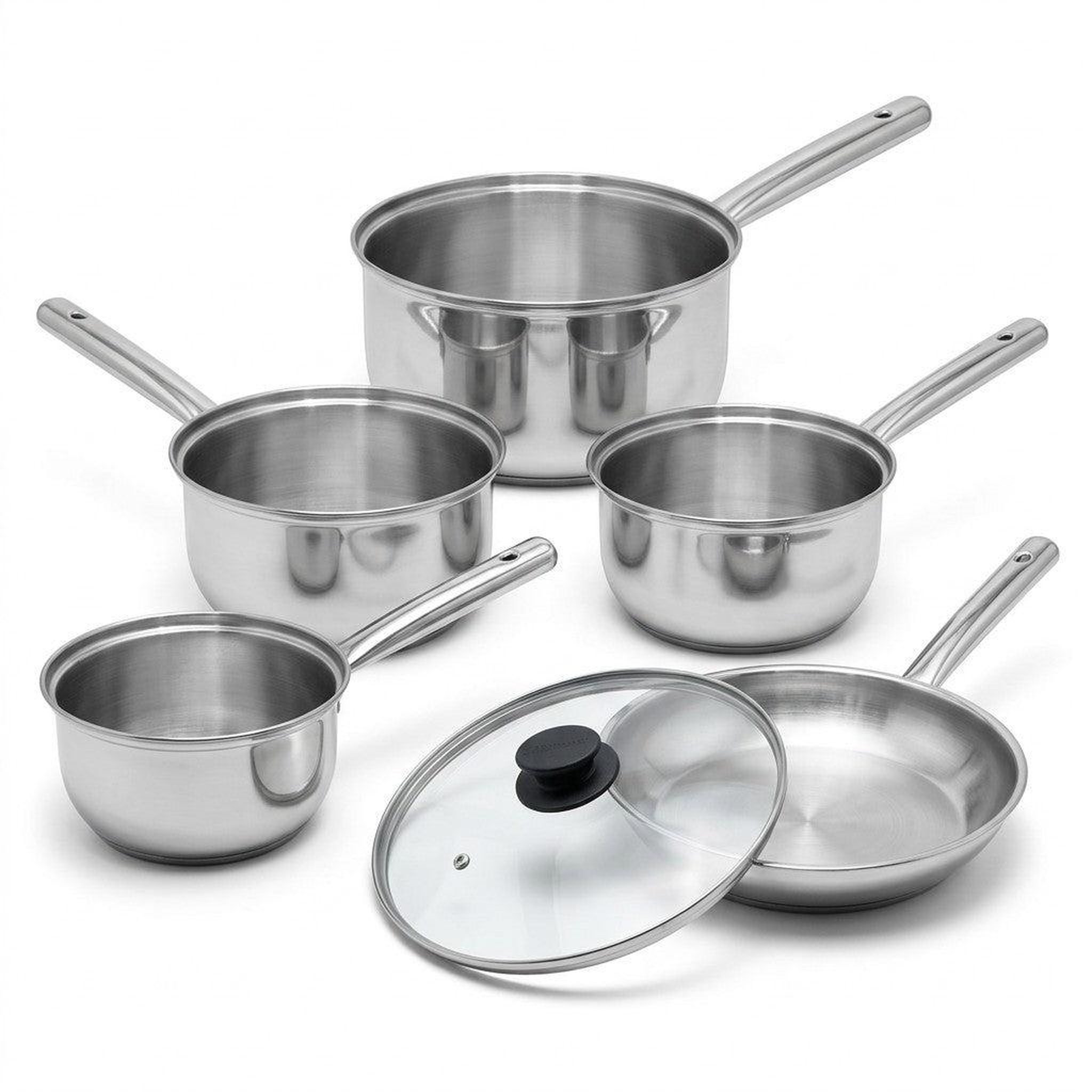 Fackelmann Lot de 4 casseroles en inox 16/18/20/22 cm et poêle avec couvercle 28 cm fackelmann rhona