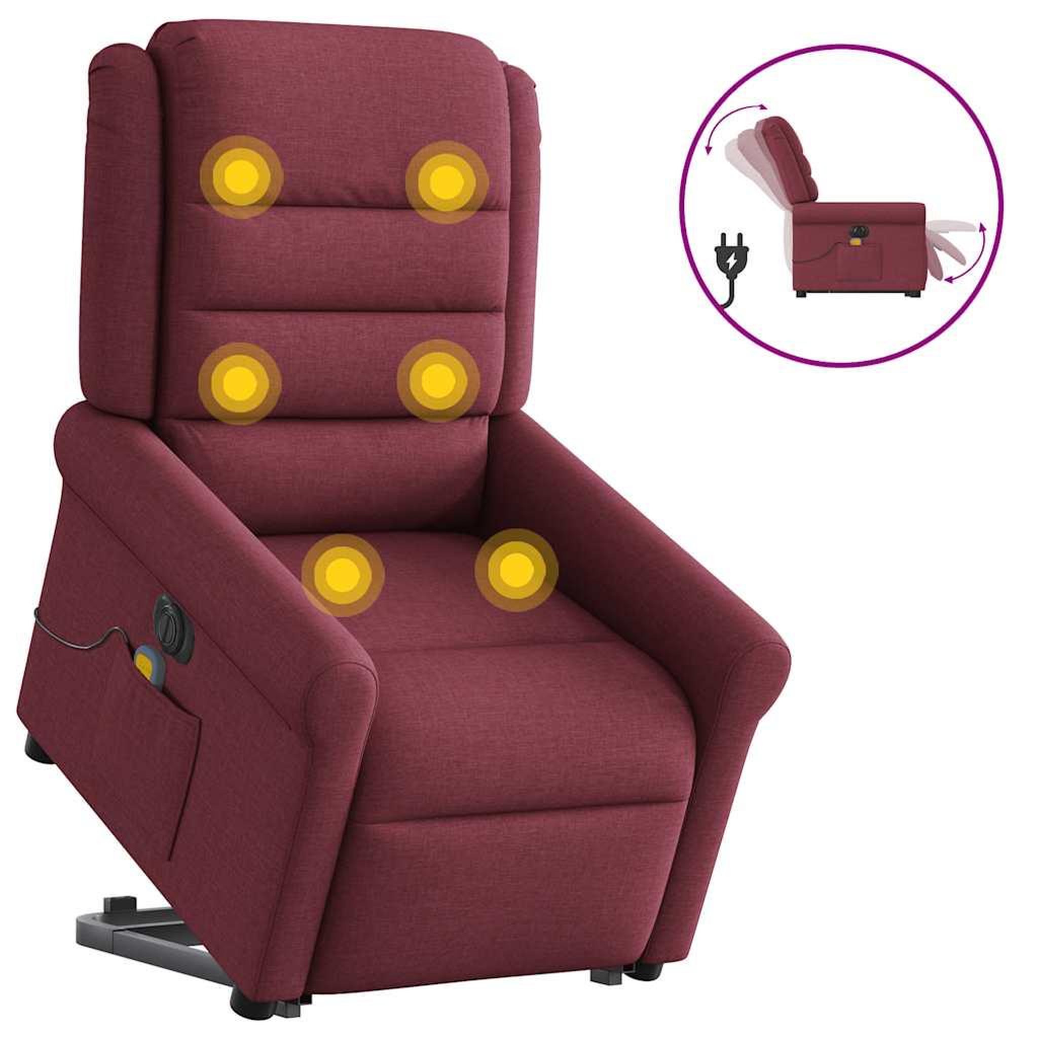 VIDAXL Fauteuil inclinable de massage electrique Rouge bordeaux Tissu