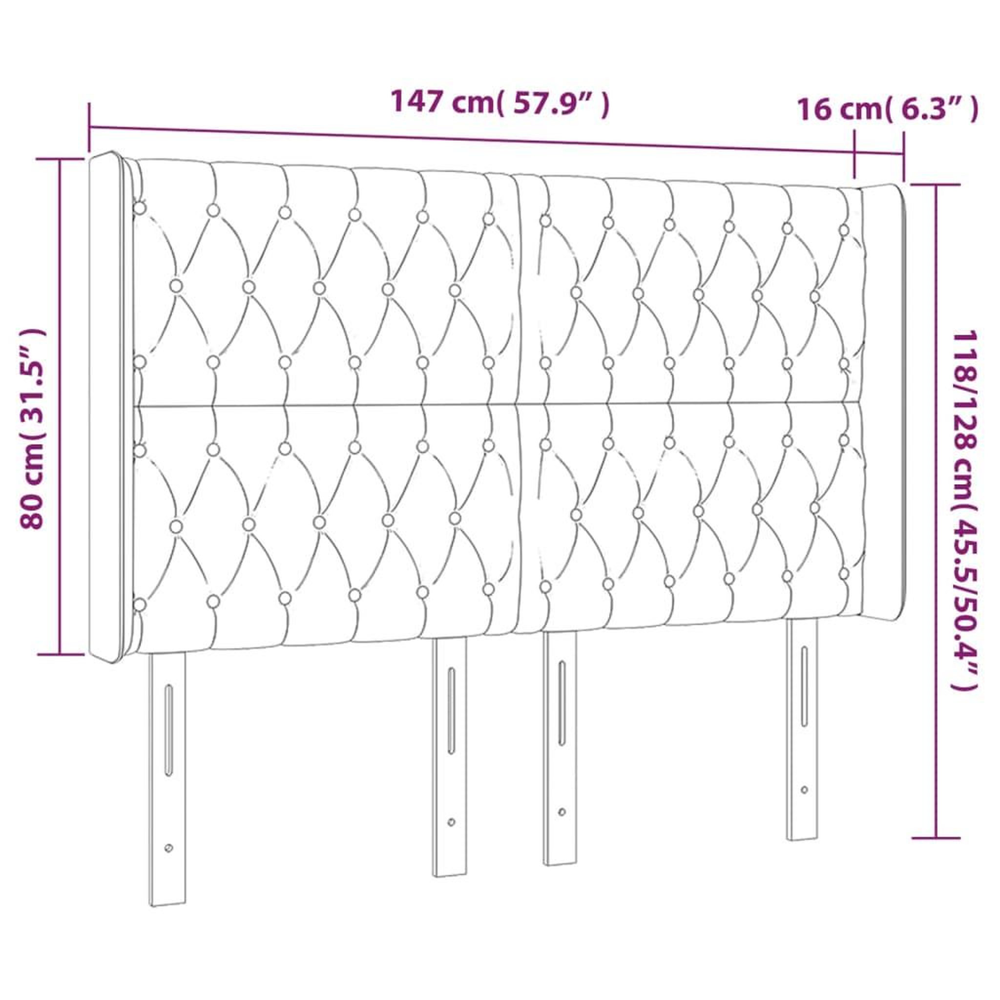 Voir la diapositive 6 : VIDAXL Tete de lit avec oreilles Creme 147x16x118/128 cm Tissu