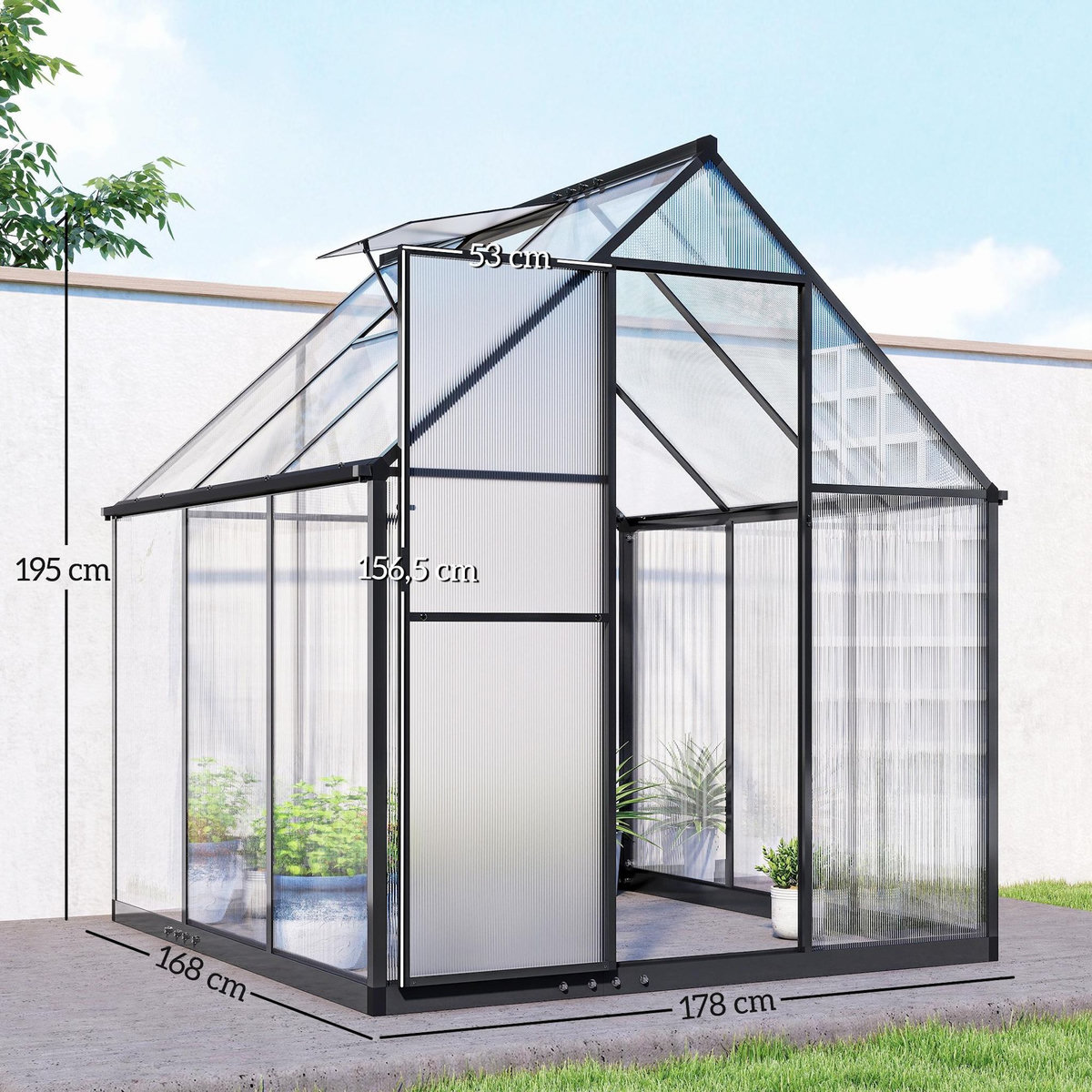 OUTSUNNY Serre de jardin alu polycarbonate - porte, lucarne - 1,78 x 1,68 x 1,95 m - noir