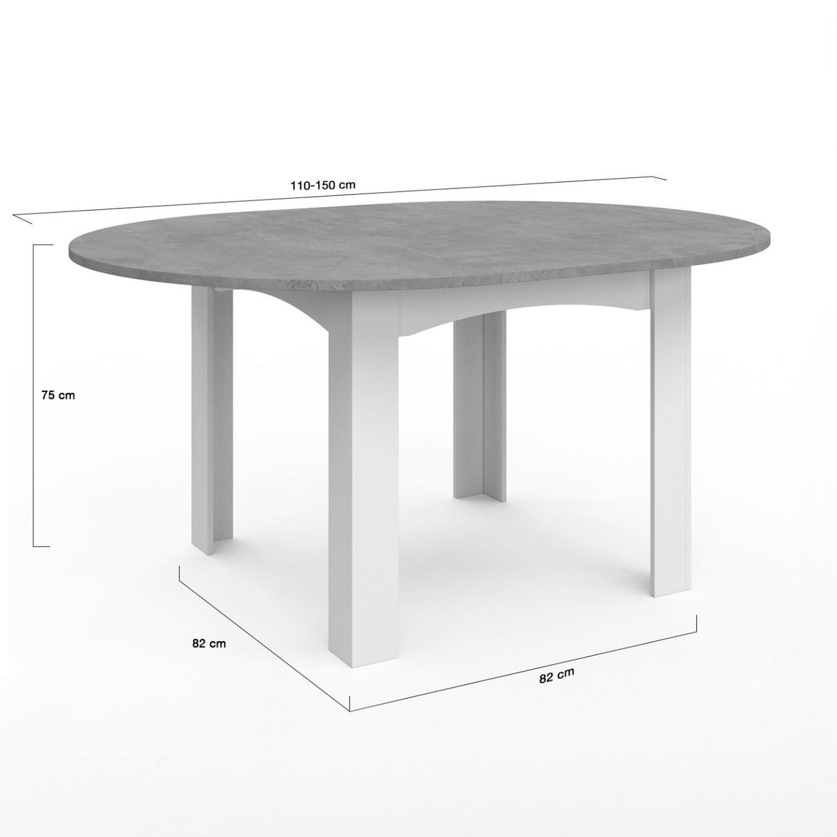 ID MARKET Table à manger extensible ronde DONA 4-8 personnes blanc plateau effet béton 110-150 cm