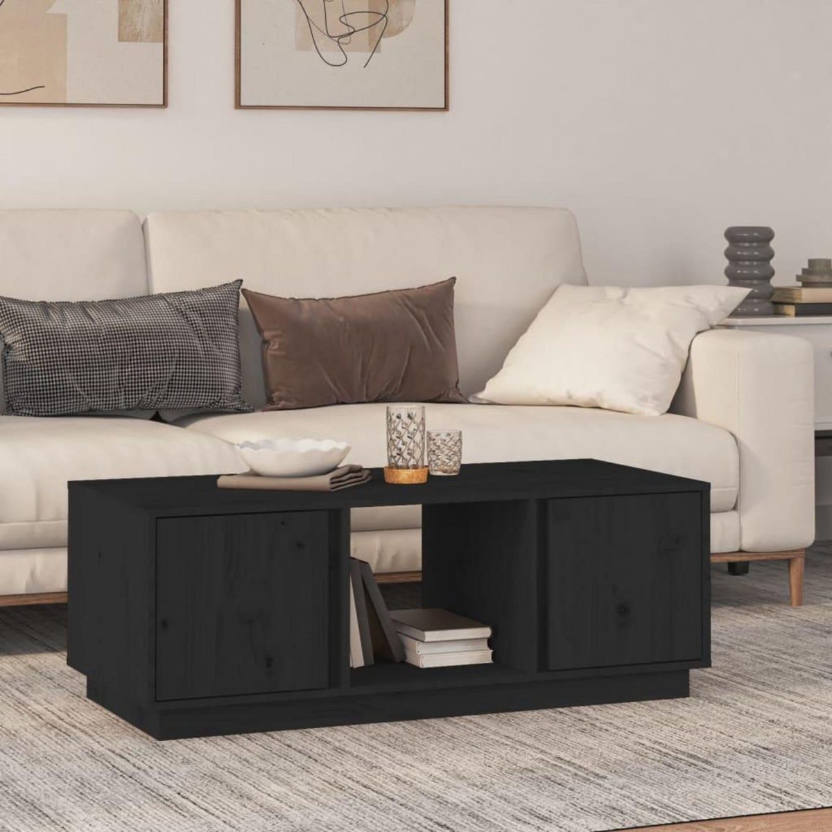 VIDAXL Table basse Noir 110x50x40 cm Bois massif de pin