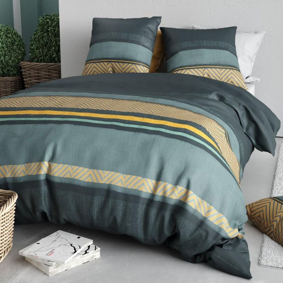 ATELIER DU COTON Housse de couette 260x240 + 2 taies en coton 57 fils