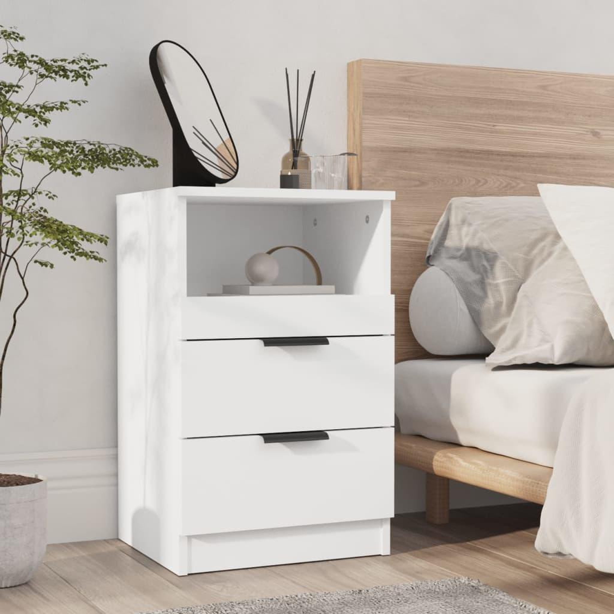 Voir la diapositive 1 : VIDAXL Table de chevet Blanc Bois d'ingenierie