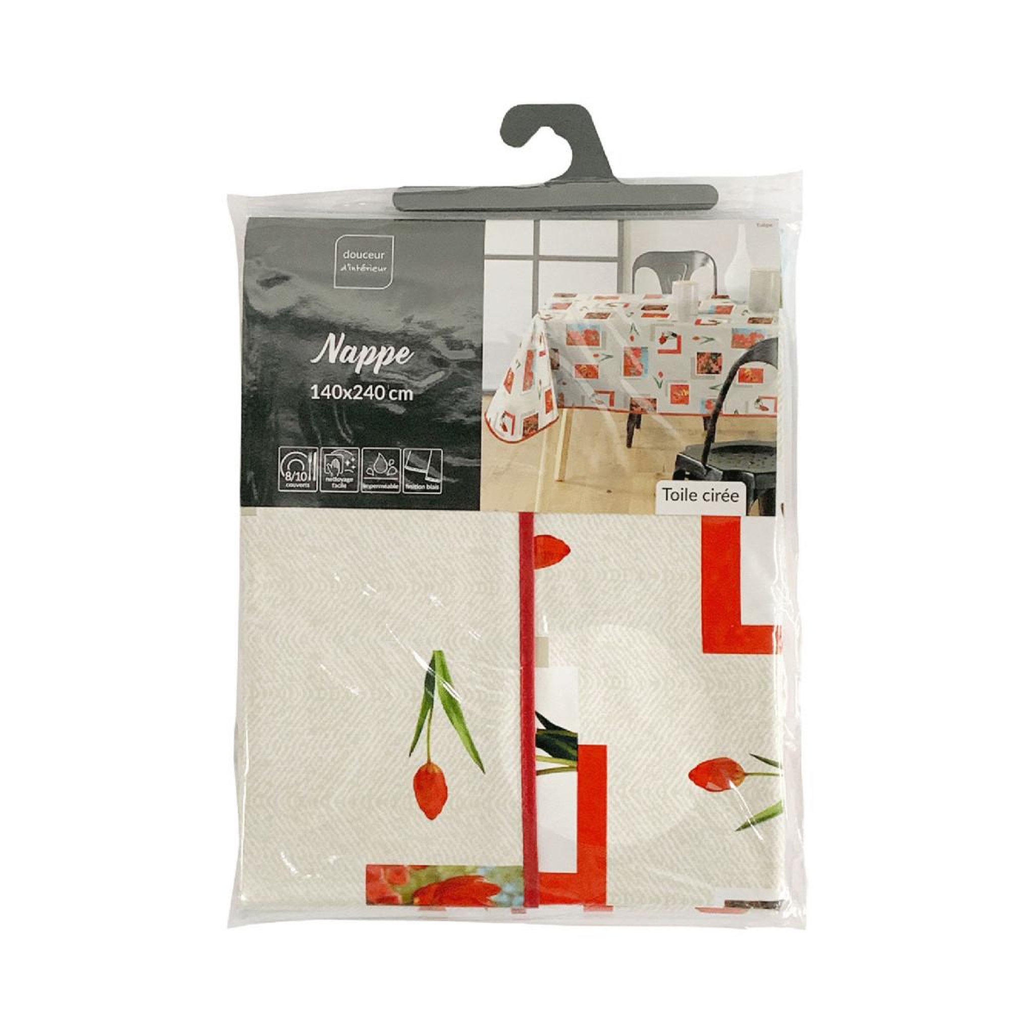 Voir la diapositive 2 : Douceur d'Intérieur Nappe toile cirée  tulipe  140x240cm rouge