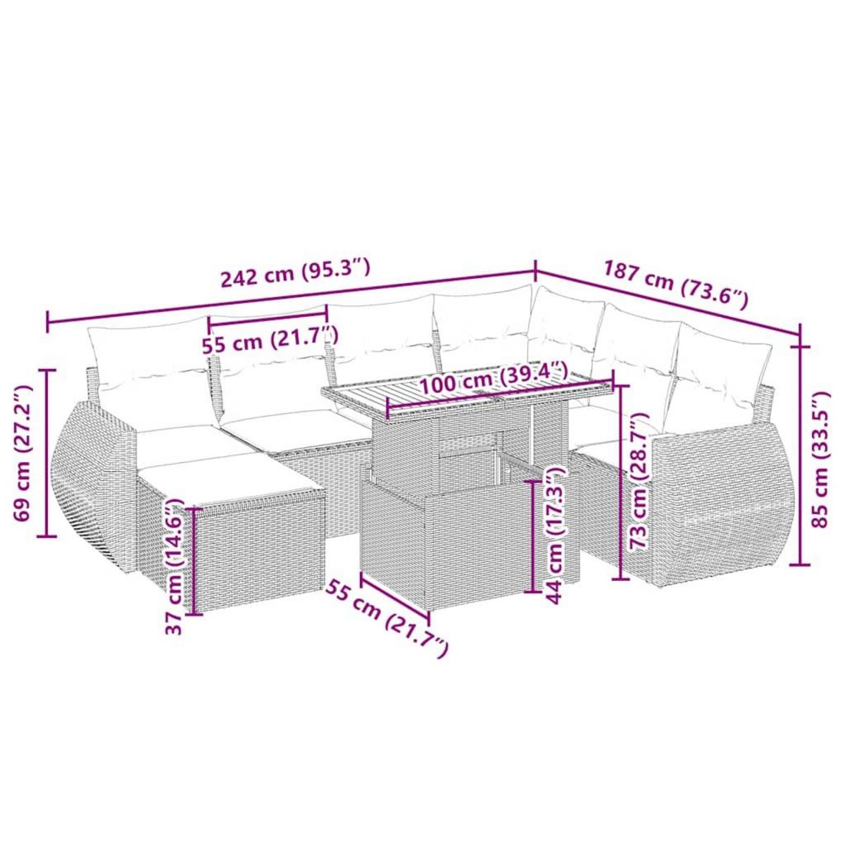 VIDAXL Salon de jardin avec coussins 8 pcs beige resine tressee