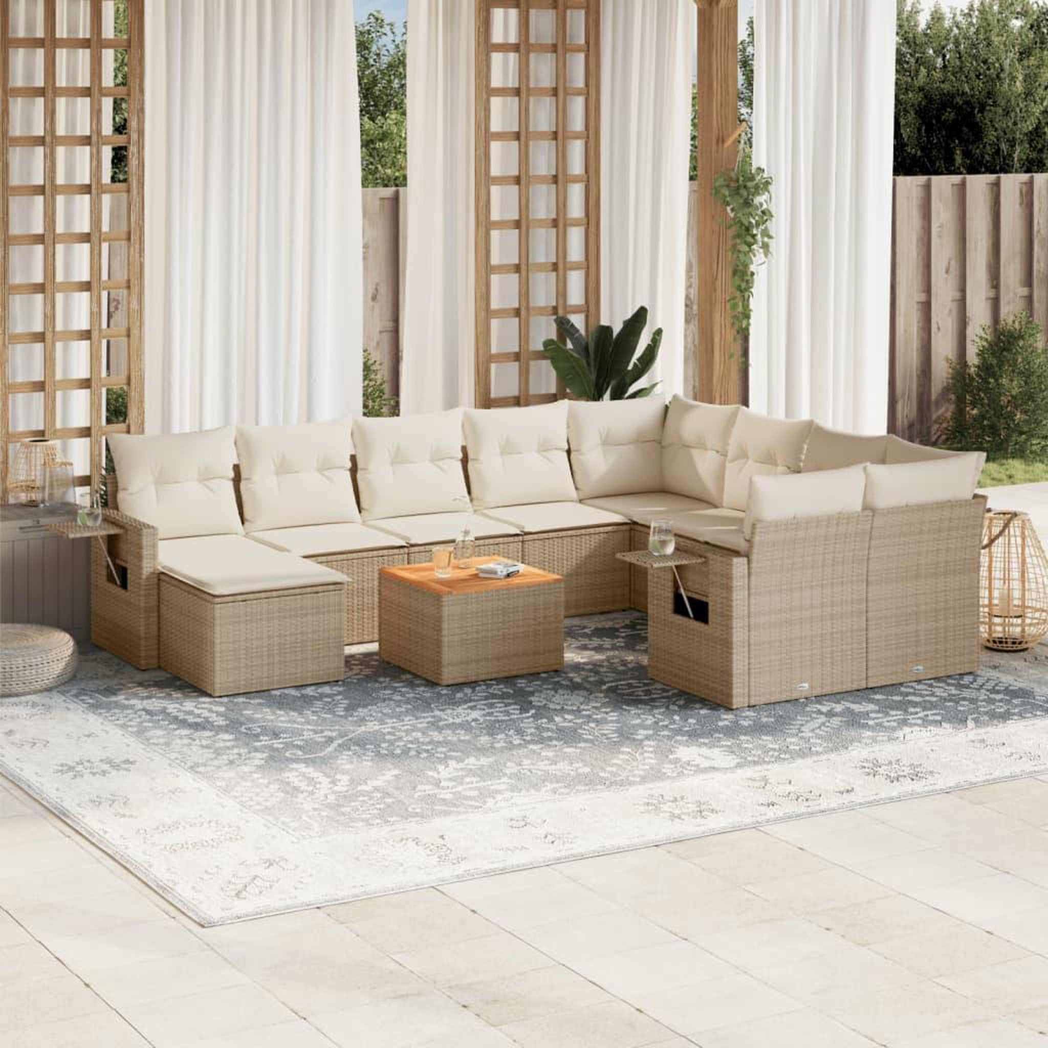 VIDAXL Salon de jardin 11 pcs avec coussins beige resine tressee