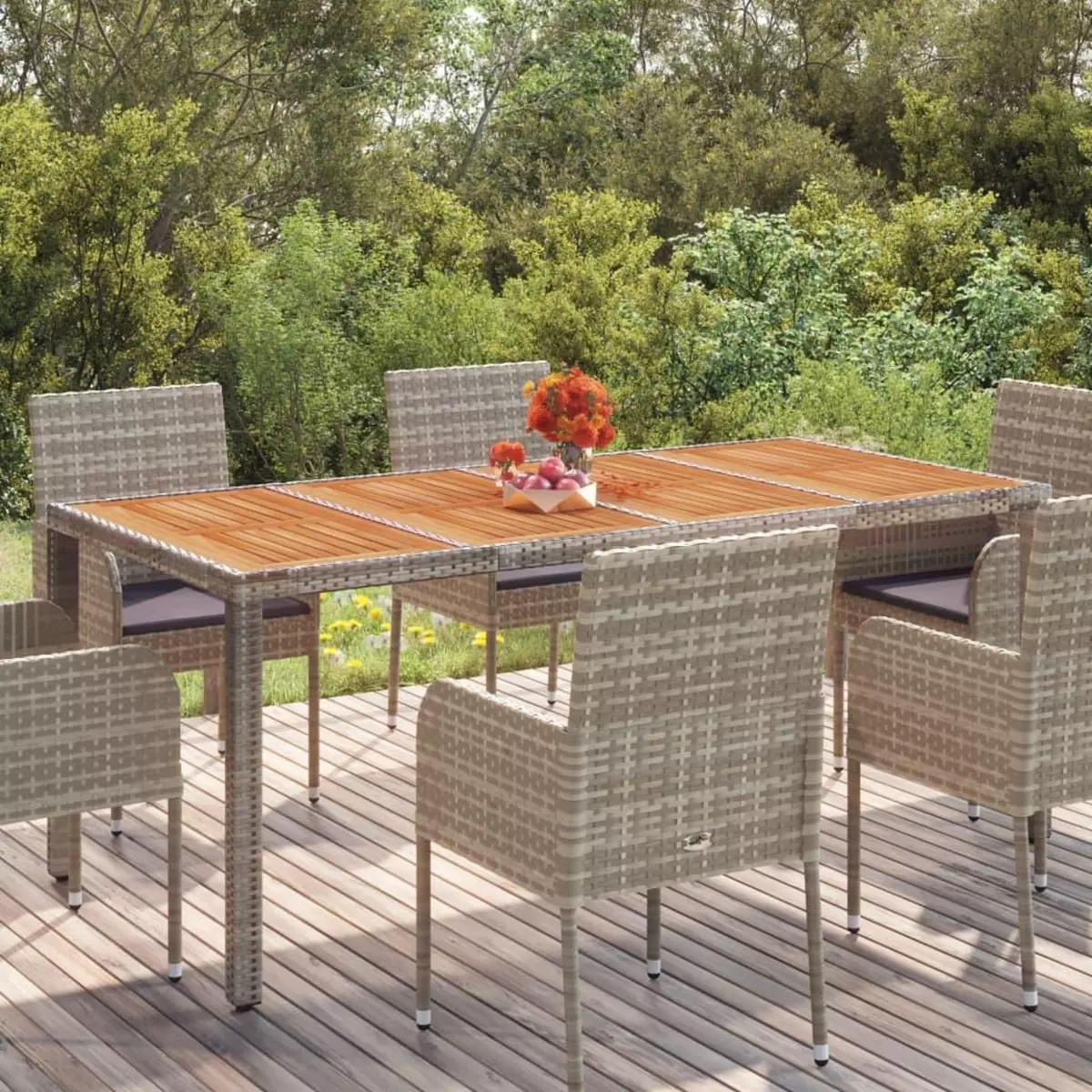 VIDAXL Table de jardin dessus en bois Gris 190x90x75 cm Resine tressee