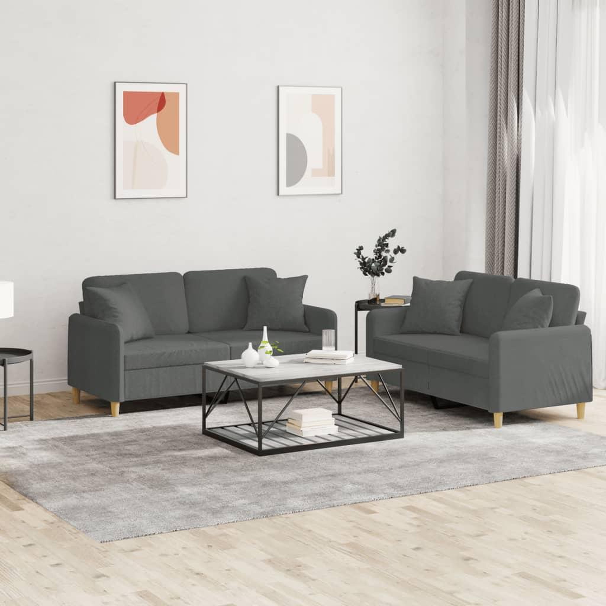 VIDAXL Ensemble de canapes 2 pcs coussins gris fonce tissu