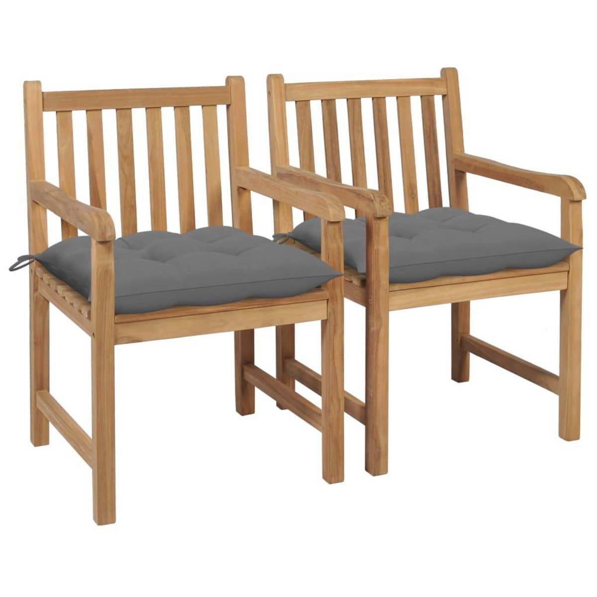 VIDAXL Chaises de jardin lot de 2 et coussins gris Bois de teck massif