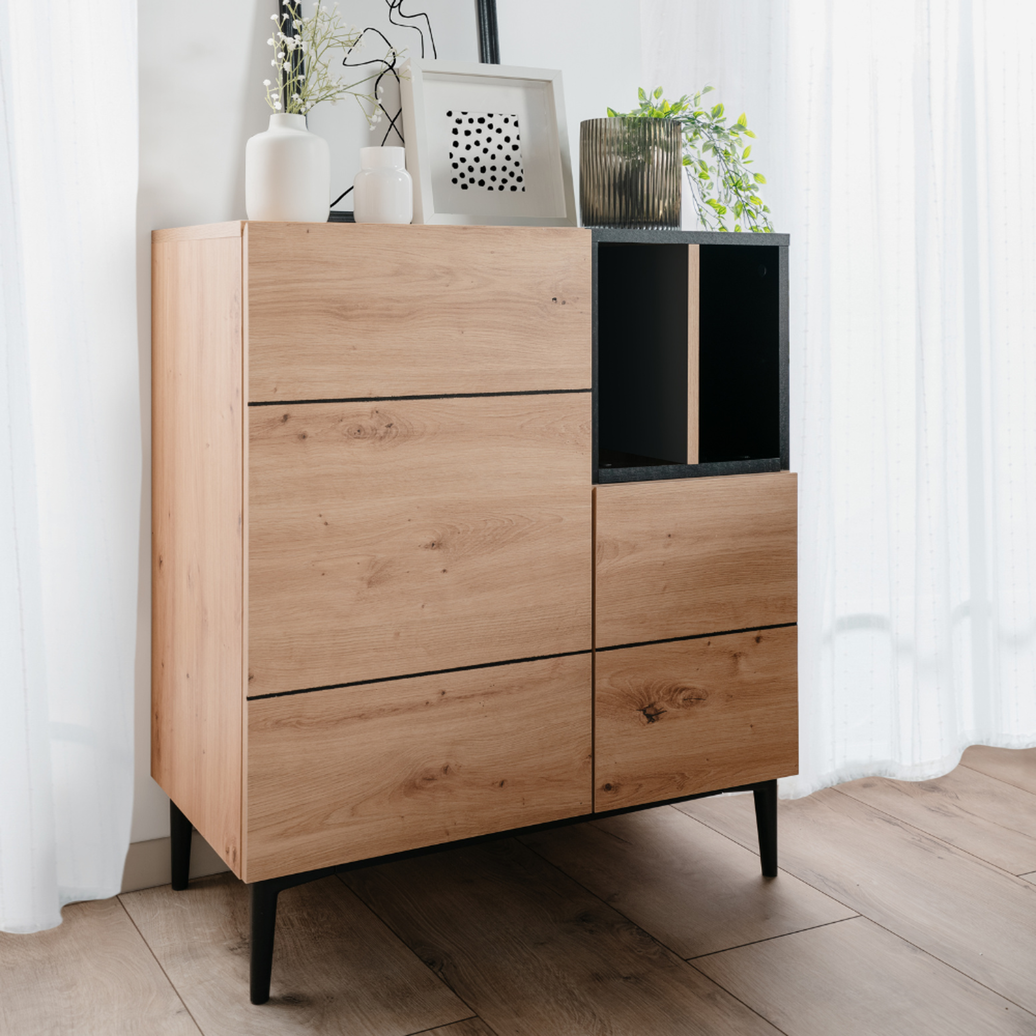 Voir la diapositive 2 : CONCEPT USINE Buffet bois et noir 80cm NOVI