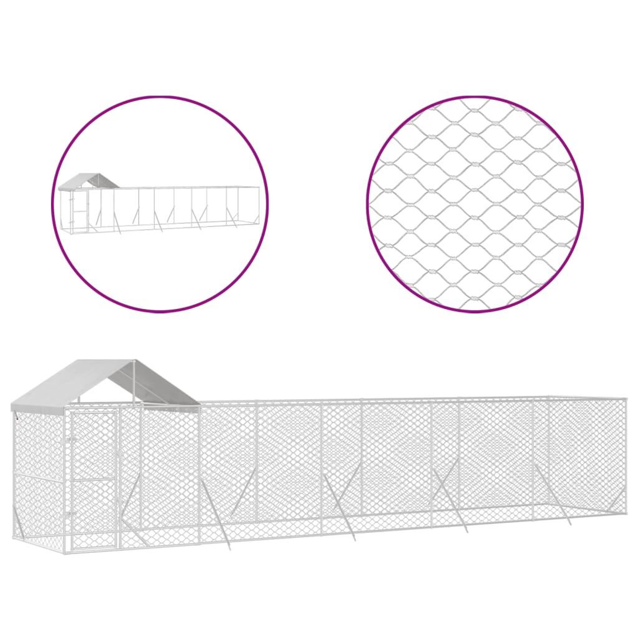 Voir la diapositive 2 : VIDAXL Chenil d'exterieur pour chiens avec toit argente 10x2x2,5 m
