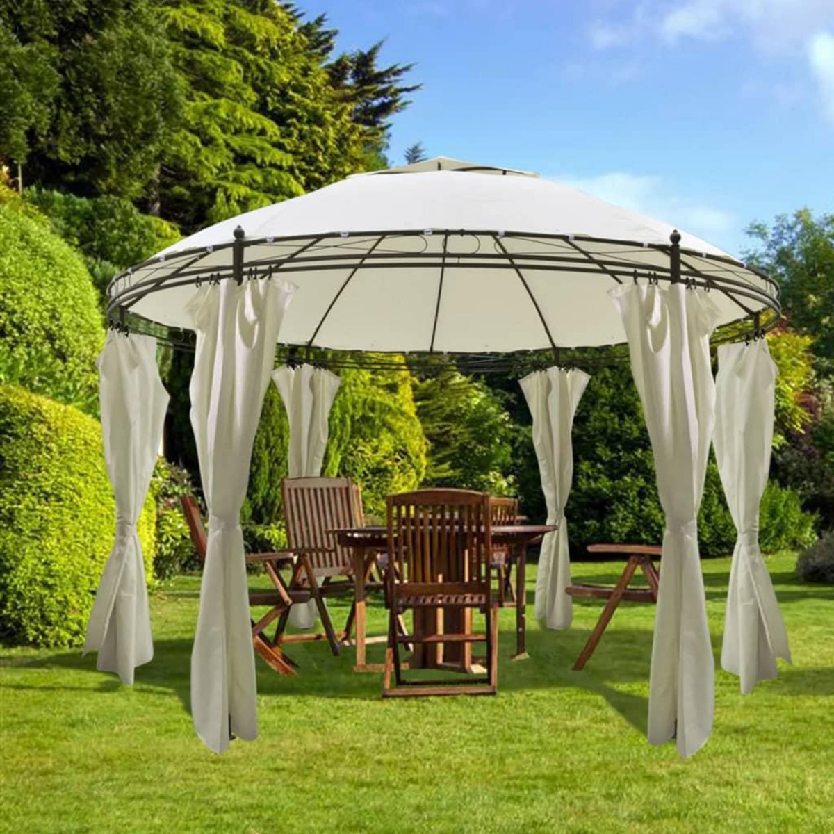 VIDAXL Tonnelle ronde avec rideaux 3,5 x 2,7 m