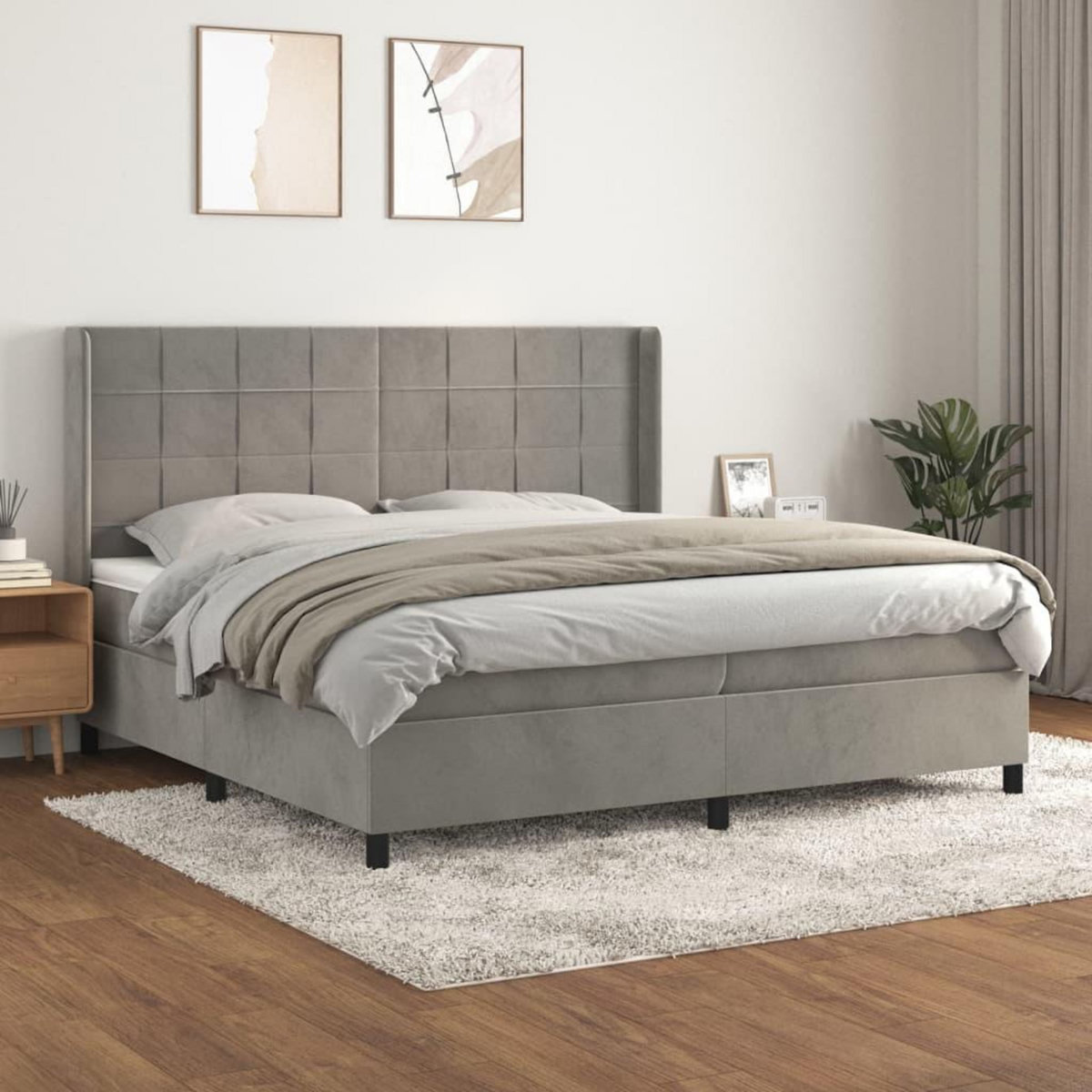 VIDAXL Sommier a lattes de lit et matelas Gris clair 200x200cm Velours