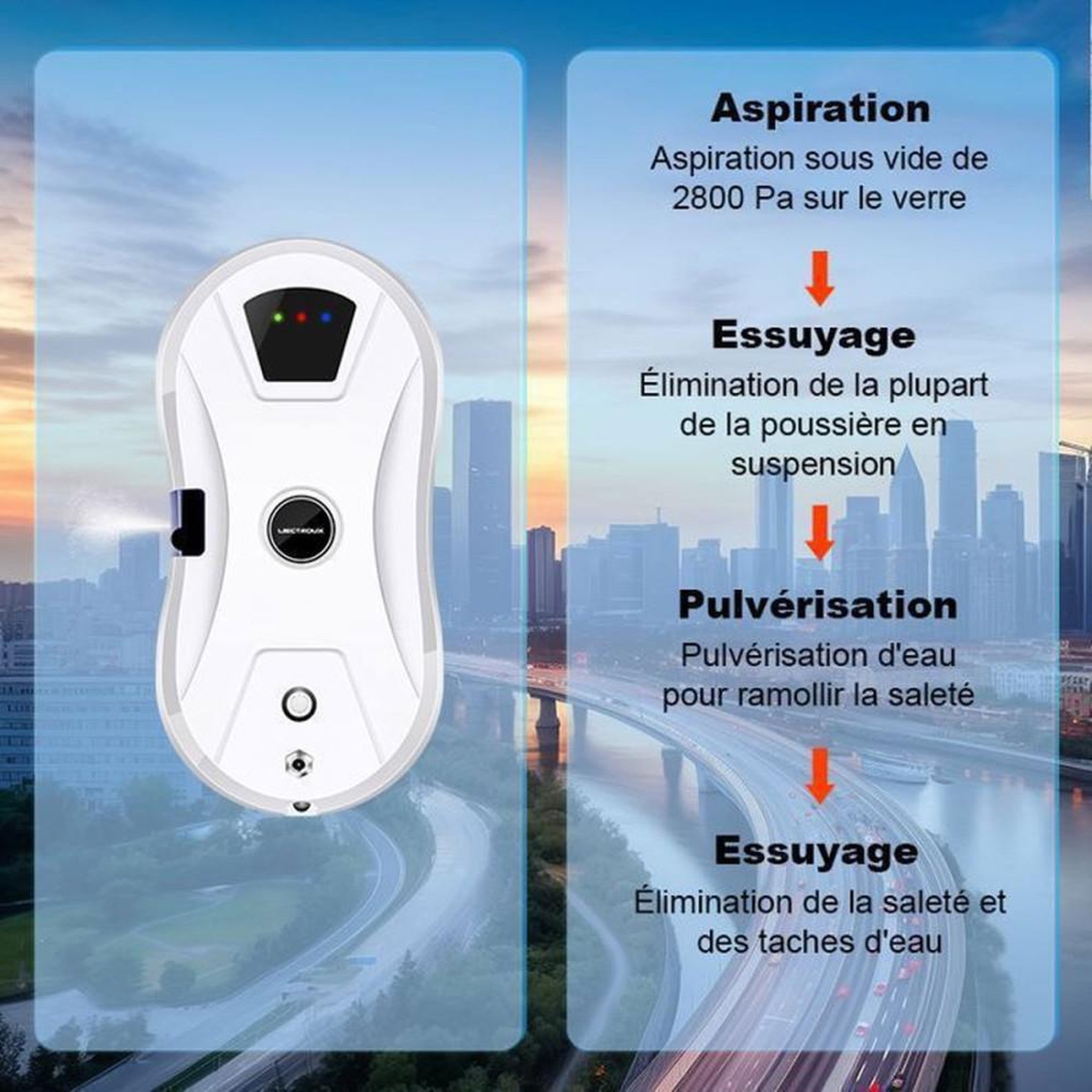 Voir la diapositive 5 : Robot nettoyeur laveur de vitres intelligent autonome YW610 blanc