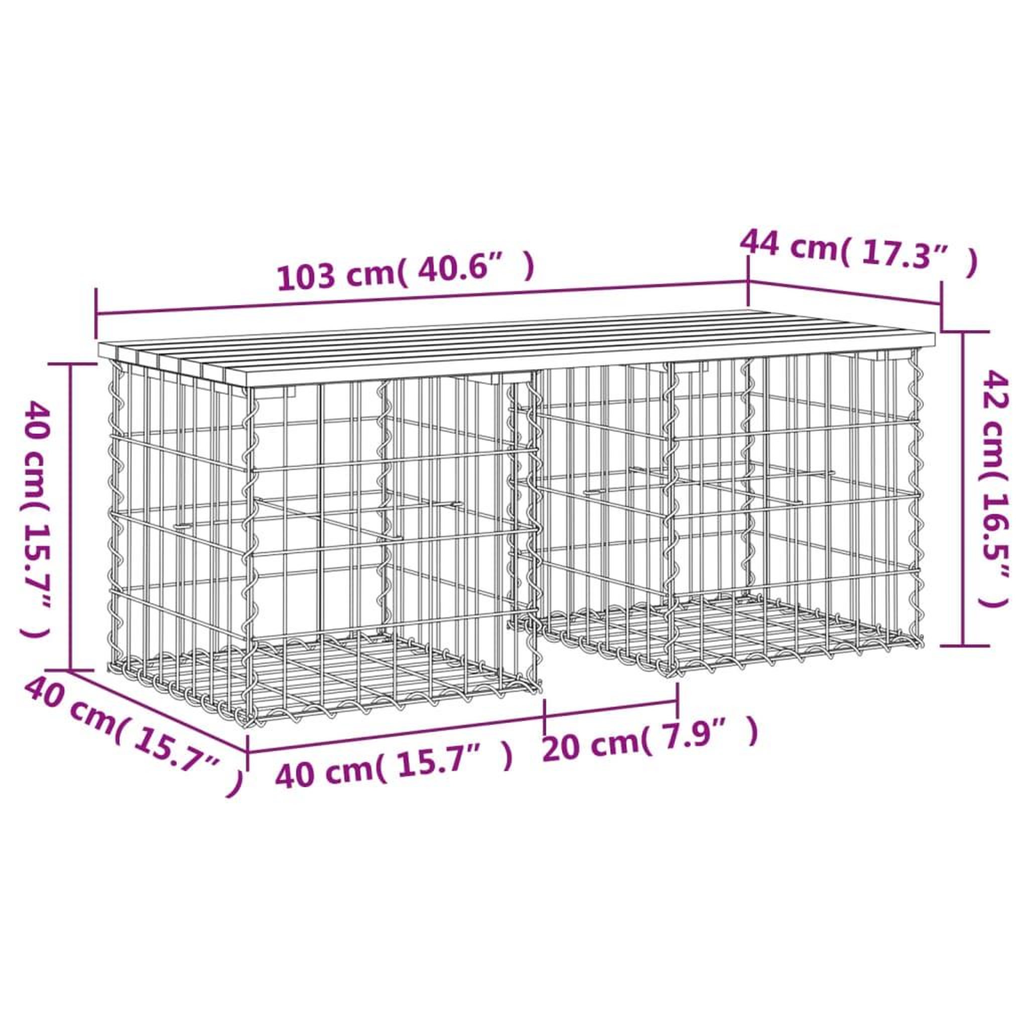 Voir la diapositive 6 : VIDAXL Banc de jardin design gabion 103x44x42cm bois massif de douglas