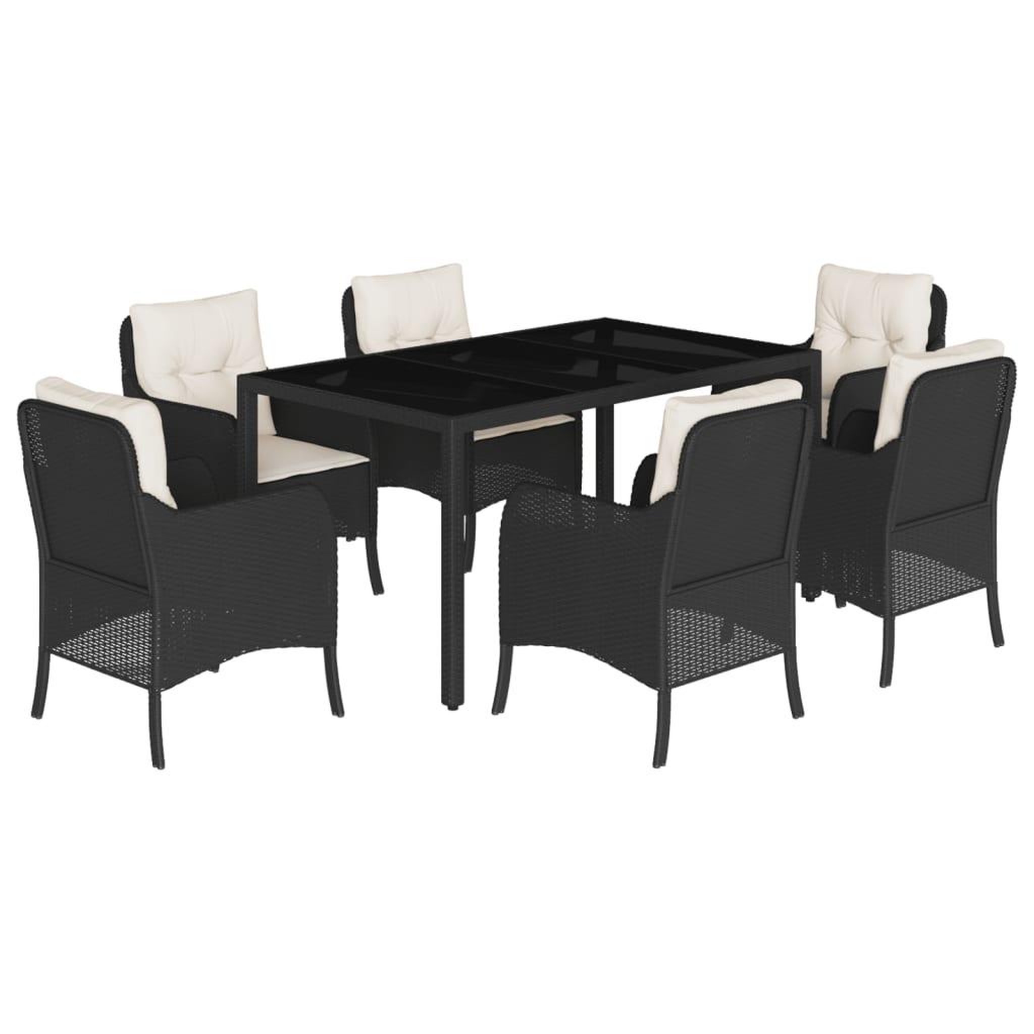 Voir la diapositive 2 : VIDAXL Ensemble a manger de jardin coussins 7pcs Noir Resine tressee