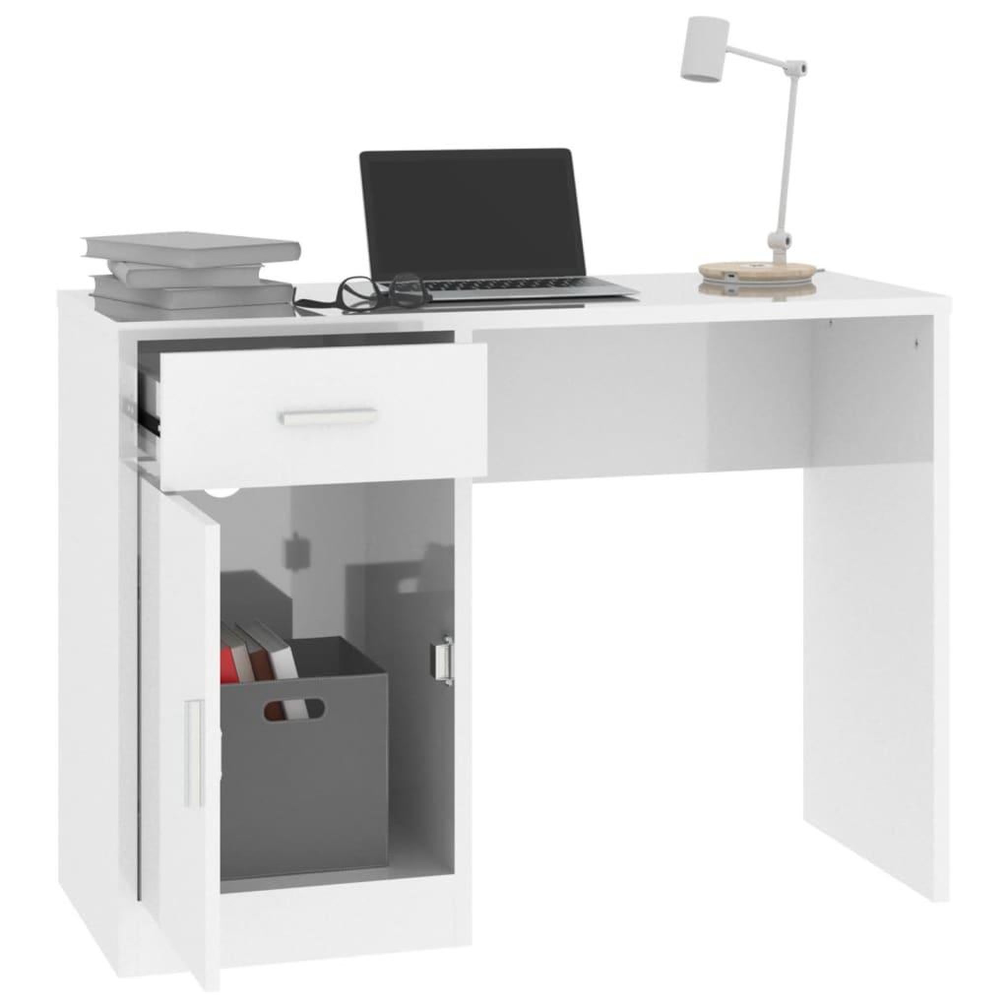 Voir la diapositive 4 : VIDAXL Bureau avec tiroir et armoire Blanc brillant 100x40x73 cm