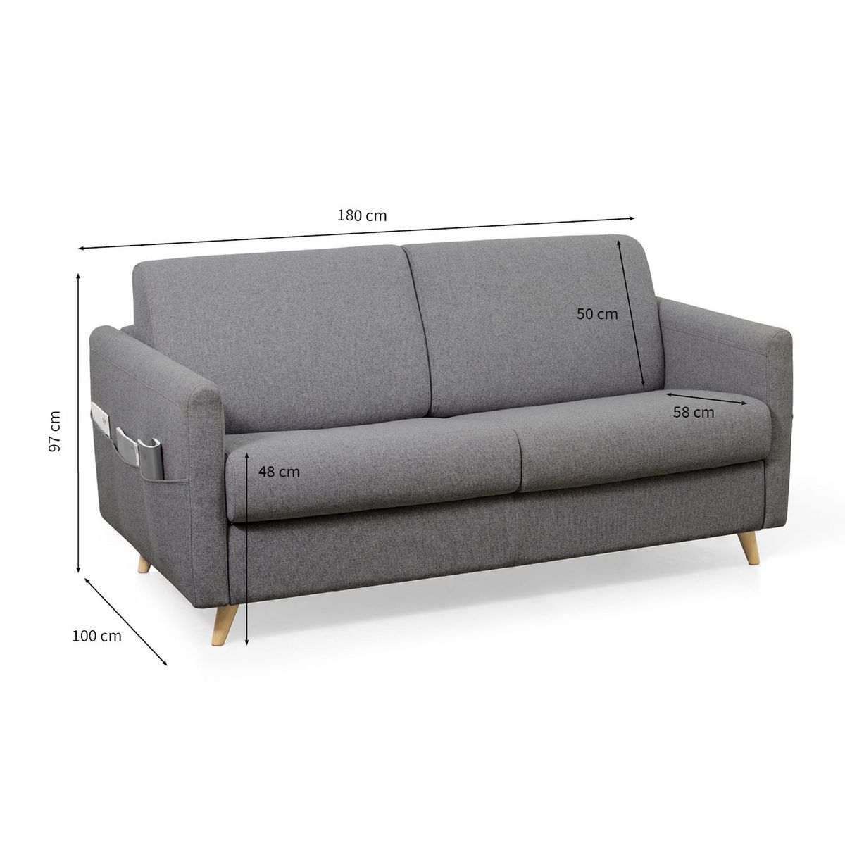 Canapé convertible  140 cm système couchage express 3 places en tissu TAMY