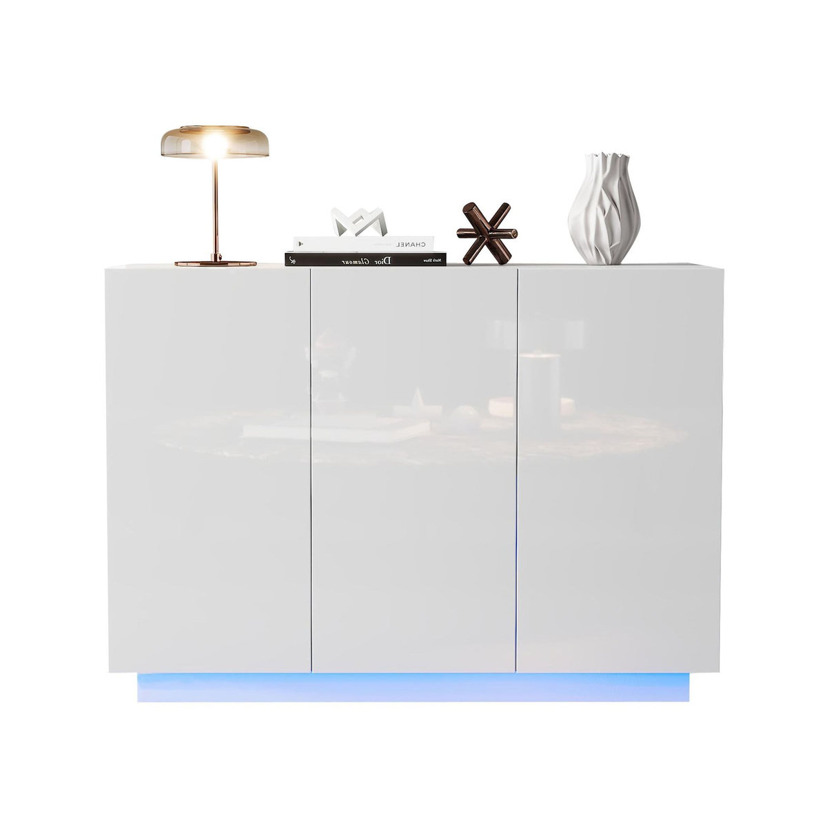 MERAX Buffet 3 porte(s) 0 tiroir(s) - 120 cm blanc led panneau de particules