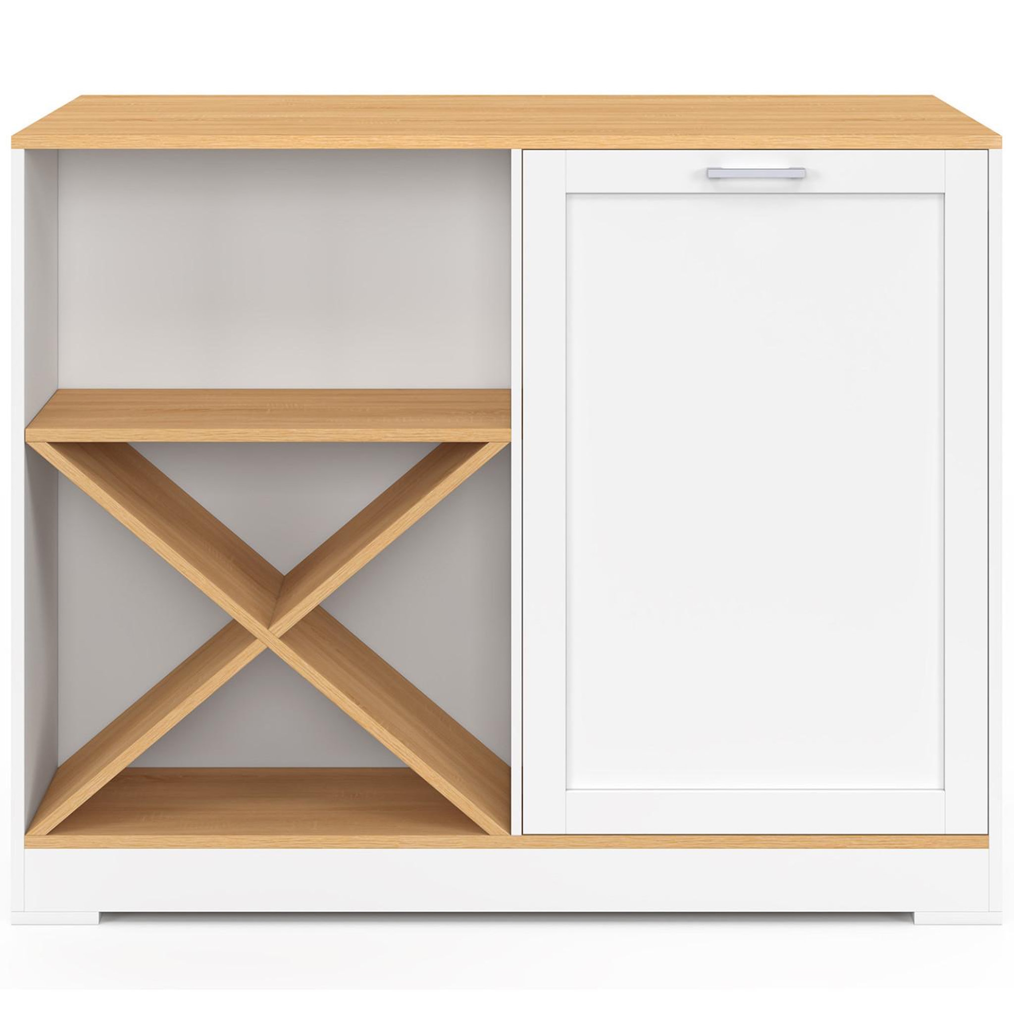 Voir la diapositive 3 : ID MARKET Table de bar îlot VITO 113 cm avec range-bouteilles bois blanc et plateau façon hêtre