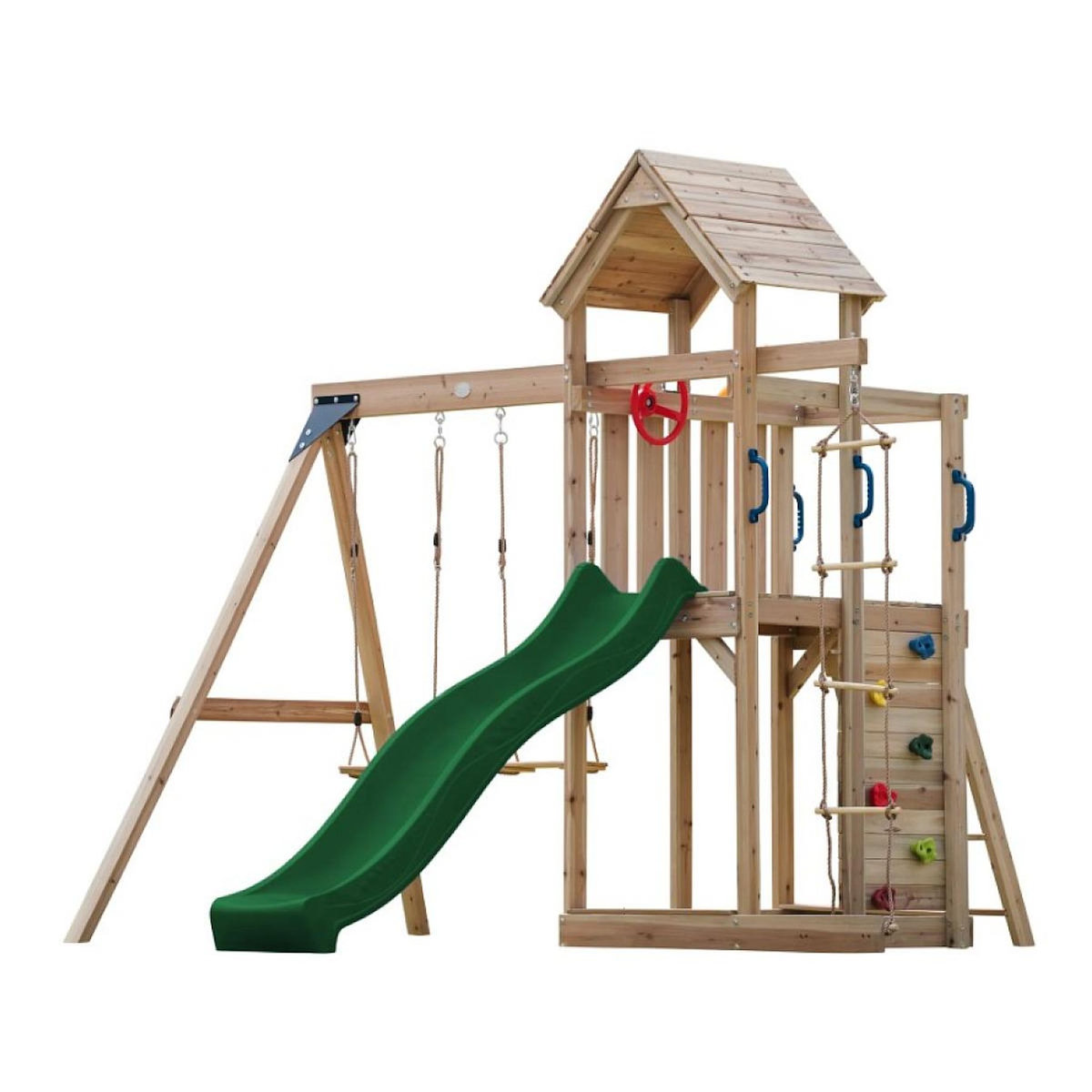 Axi House Portique Moos 2 balançoires + échelle toboggan vert