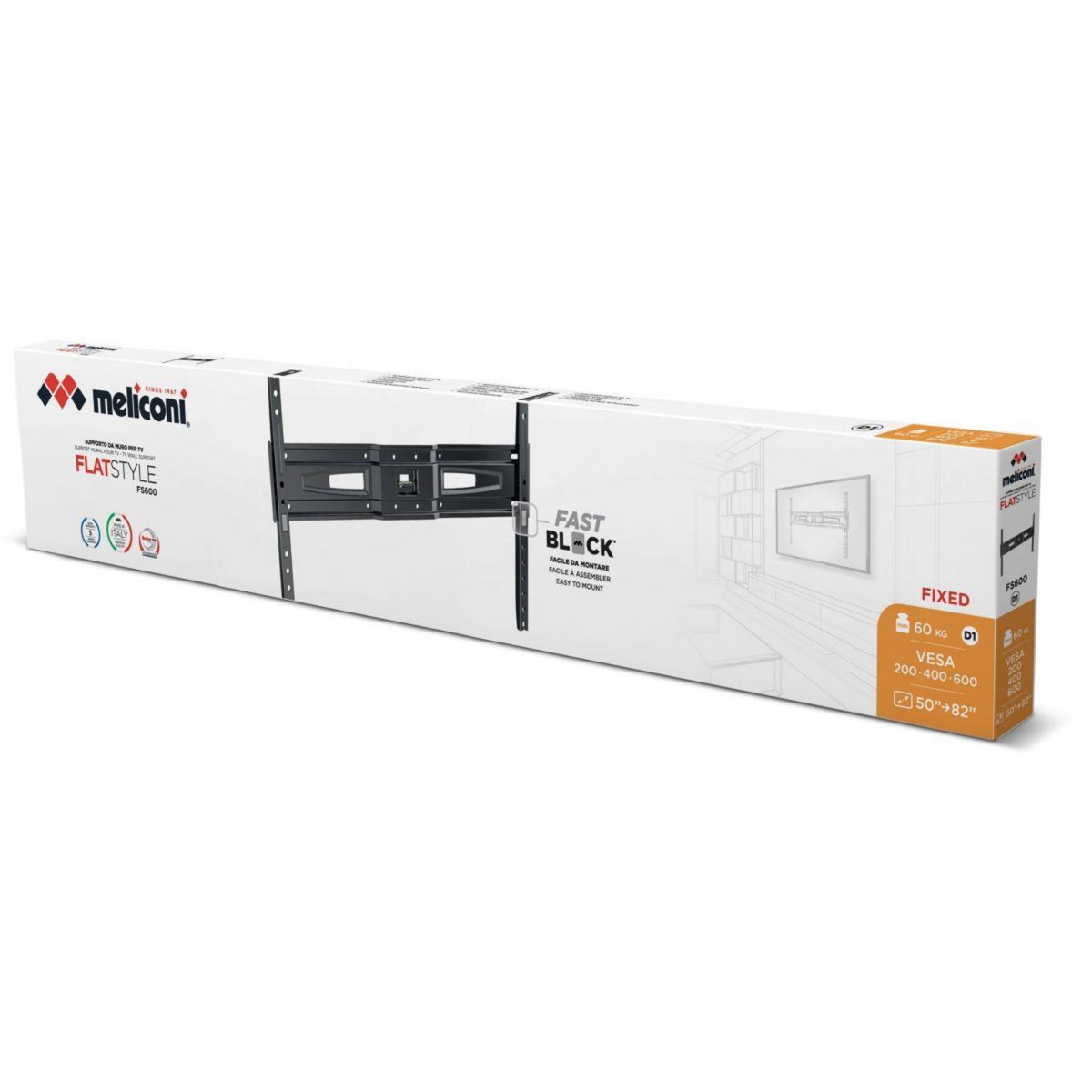 Meliconi Support mural TV FS FLAT 600 pour TV 50 a 82 pouces