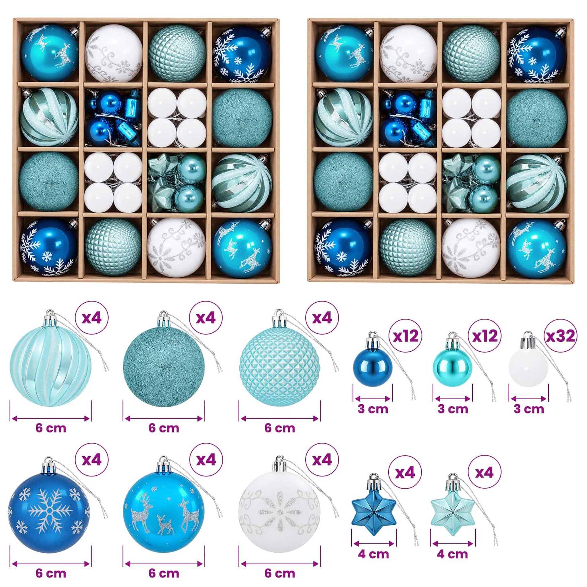 Voir la diapositive 3 : VIDAXL Ensemble de boules de Noël 88 pc Turquoise, bleu fonce et blanc