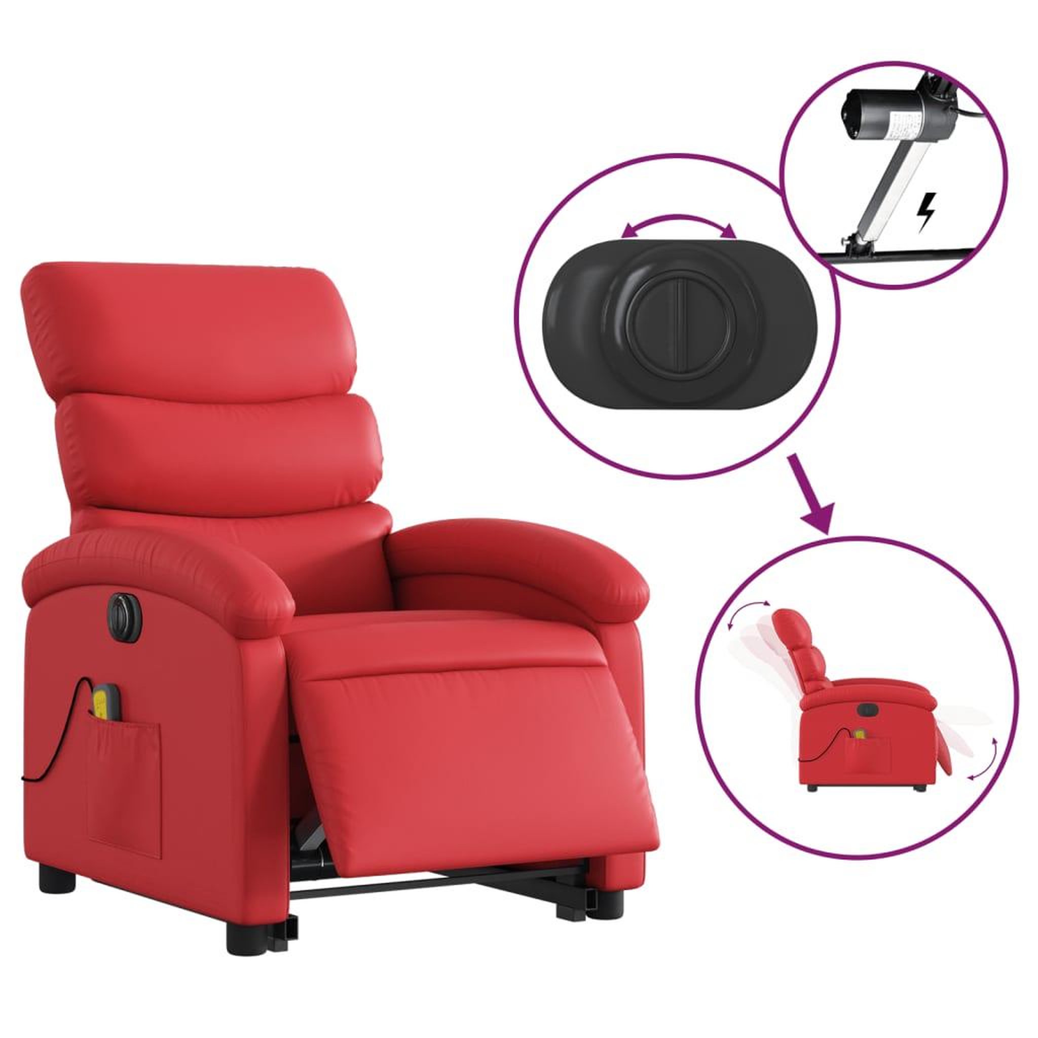 Voir la diapositive 5 : VIDAXL Fauteuil inclinable de massage electrique rouge similicuir