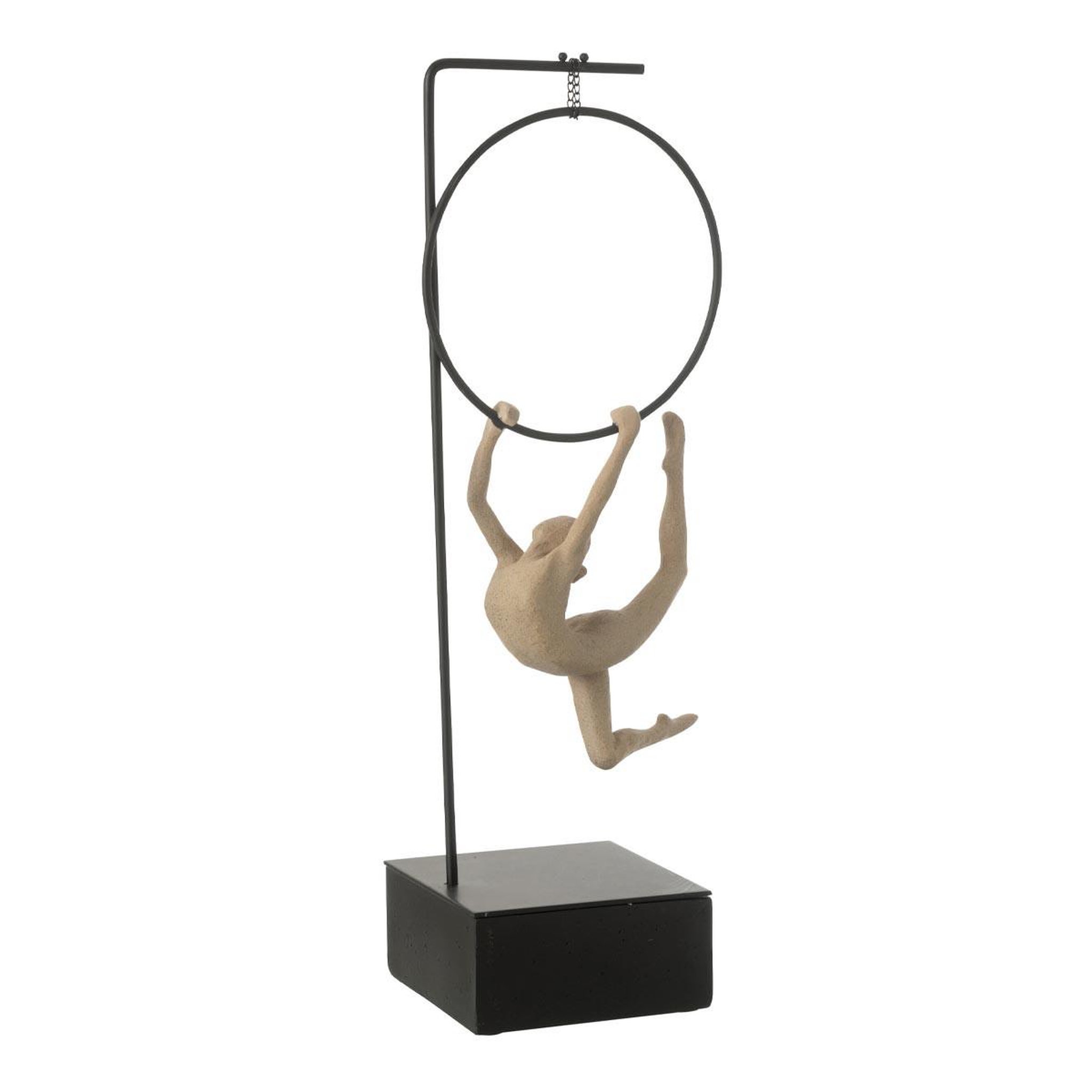 J-LINE Gymnaste cerceau sur socle  alpha  48cm beige & noir