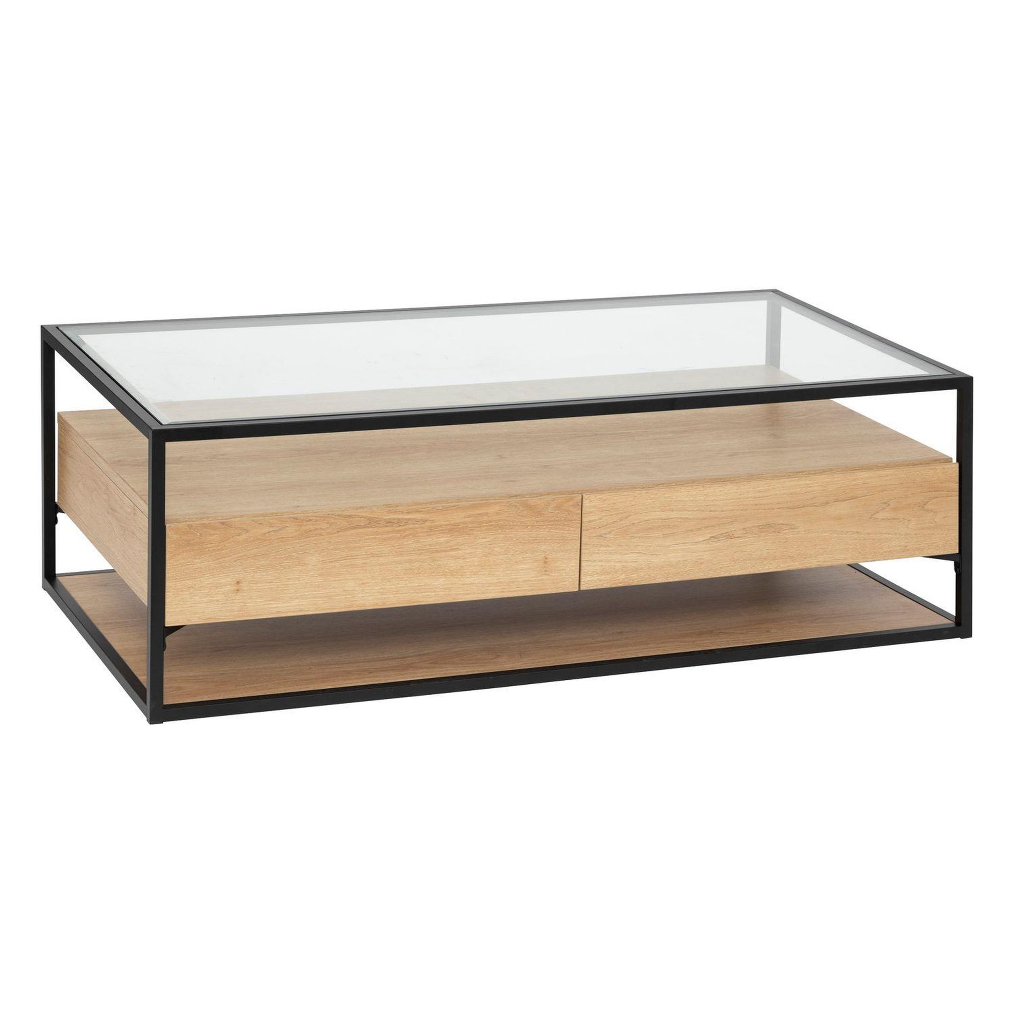 ATMOSPHERA Table basse 2 tiroirs effet bois et verre aldea - beige
