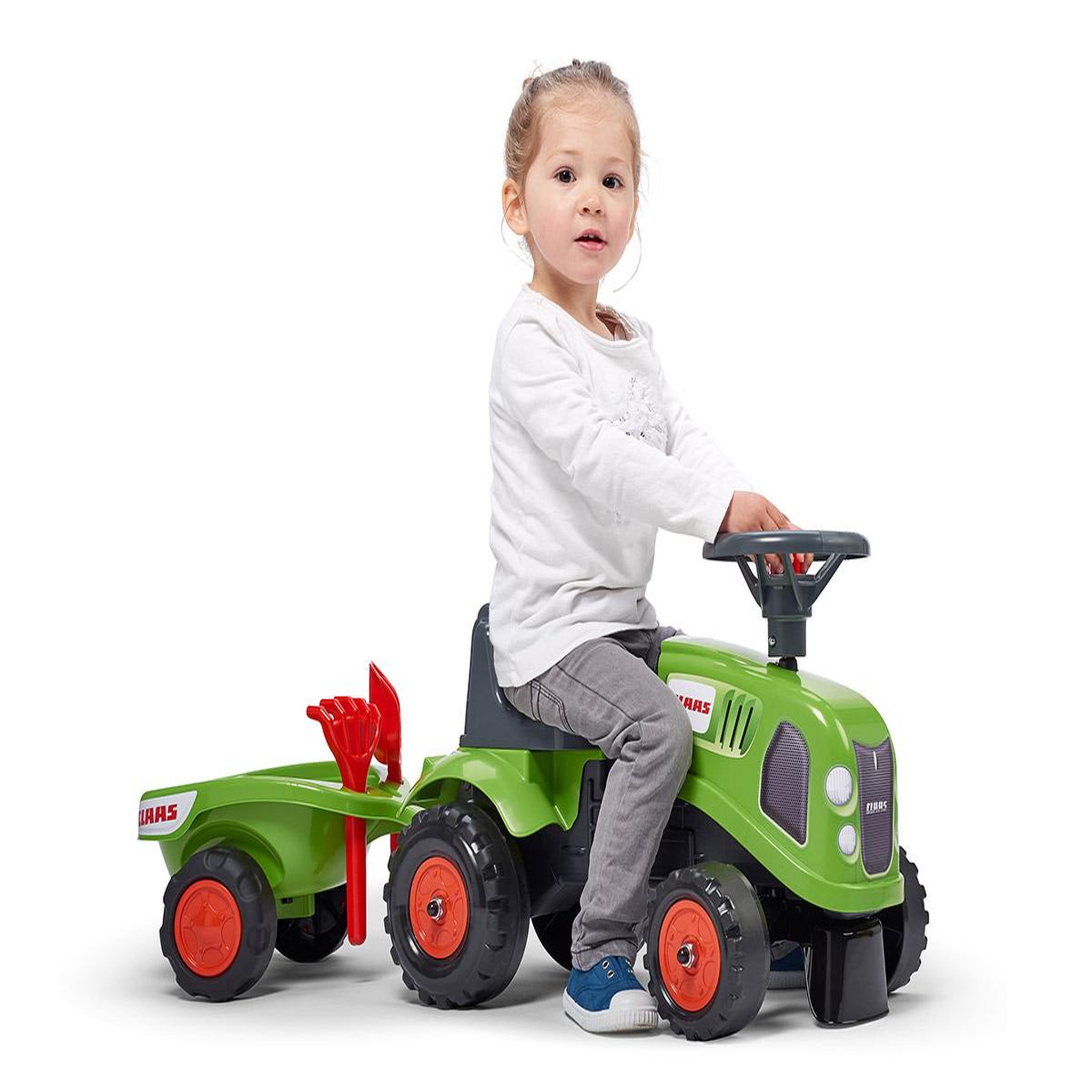 Voir la diapositive 4 : FALK Porteur enfant tracteur Claas avec remorque 1 à 3 ans - Falk