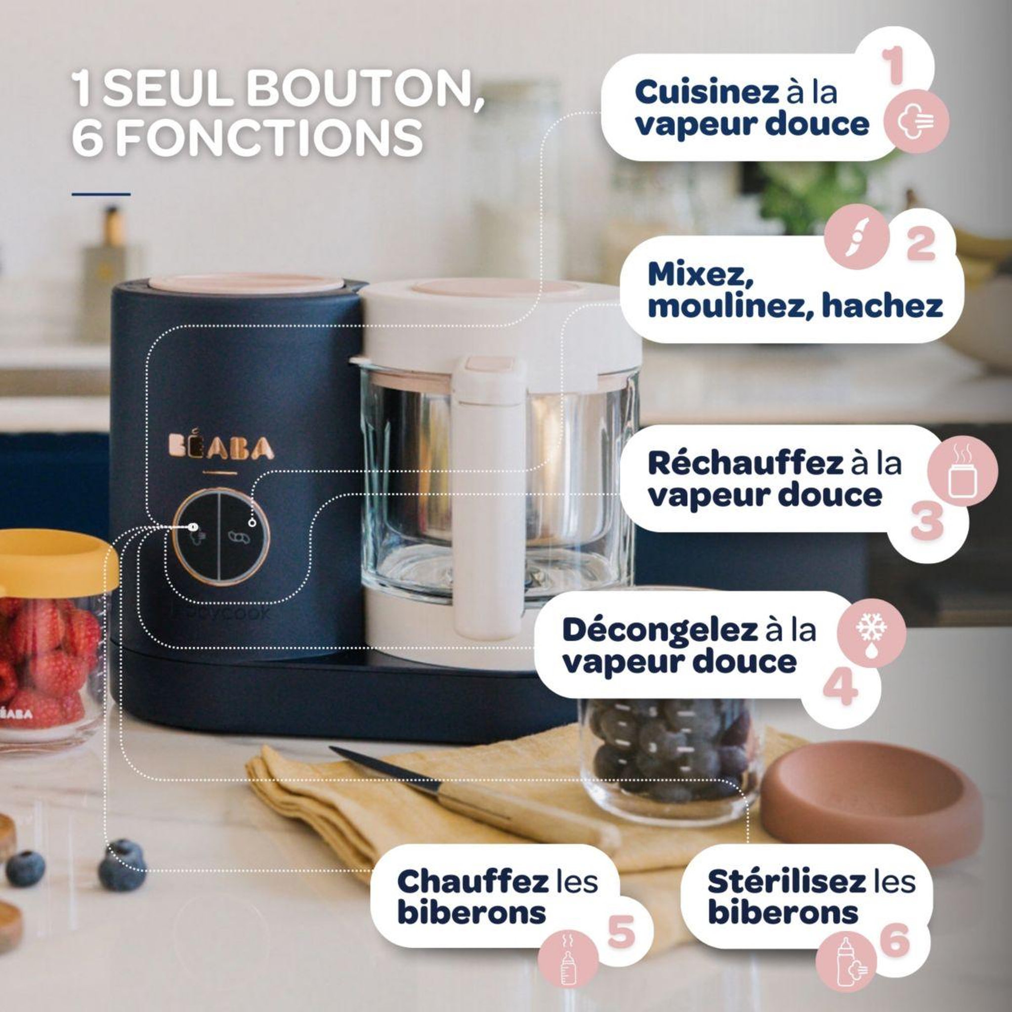Voir la diapositive 3 : BEABA Mixeur cuiseur bébé babycook neo night blue