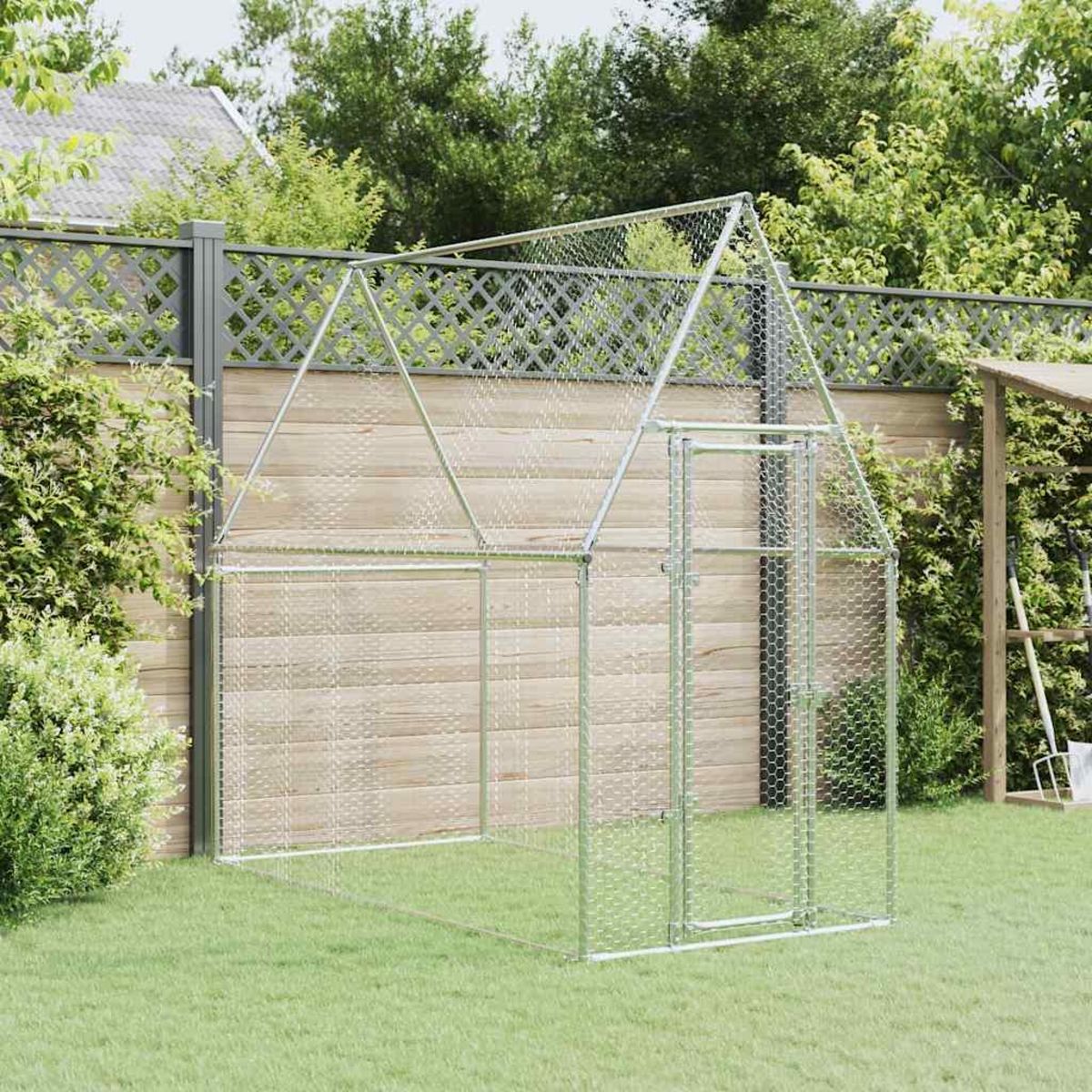 VIDAXL Cage pour poules argente 200x100x190 cm acier galvanise