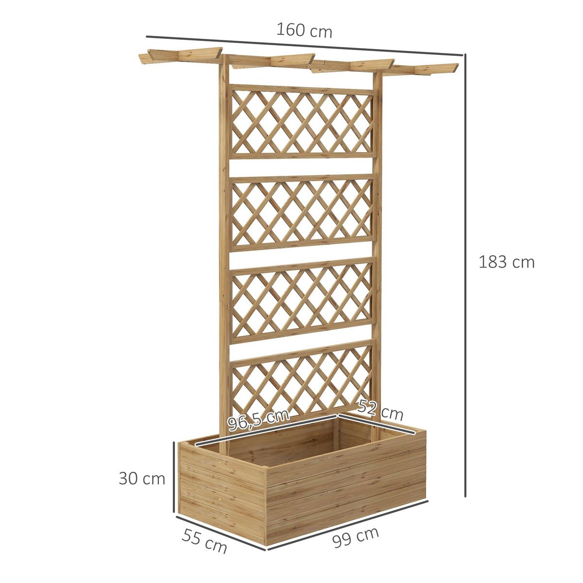 OUTSUNNY Jardinière avec treillis et pergola - dim. 160L x 55l x 183H cm - bois sapin pré-huilé