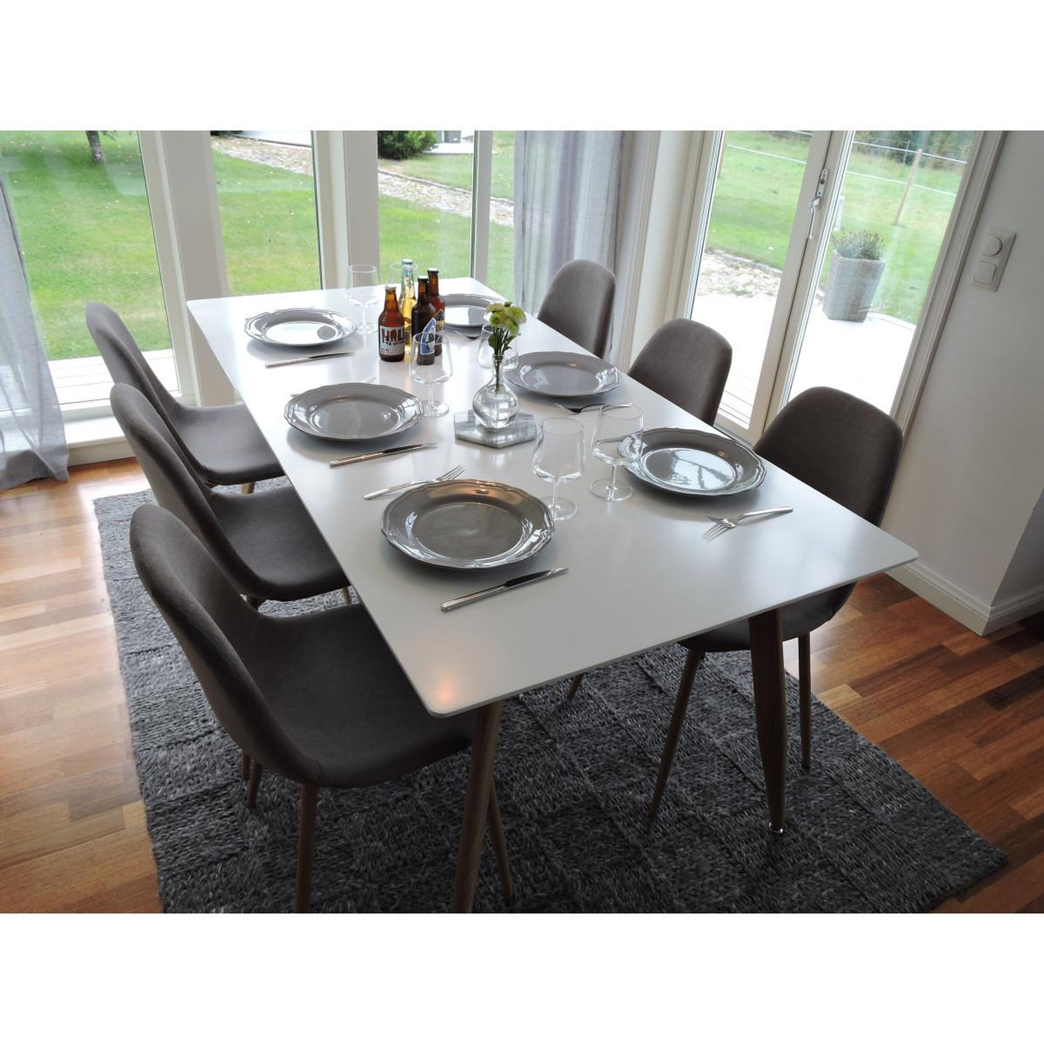 Voir la diapositive 5 : Paris Prix Ensemble table à manger & 6 chaises  polar  180cm blanc & gris