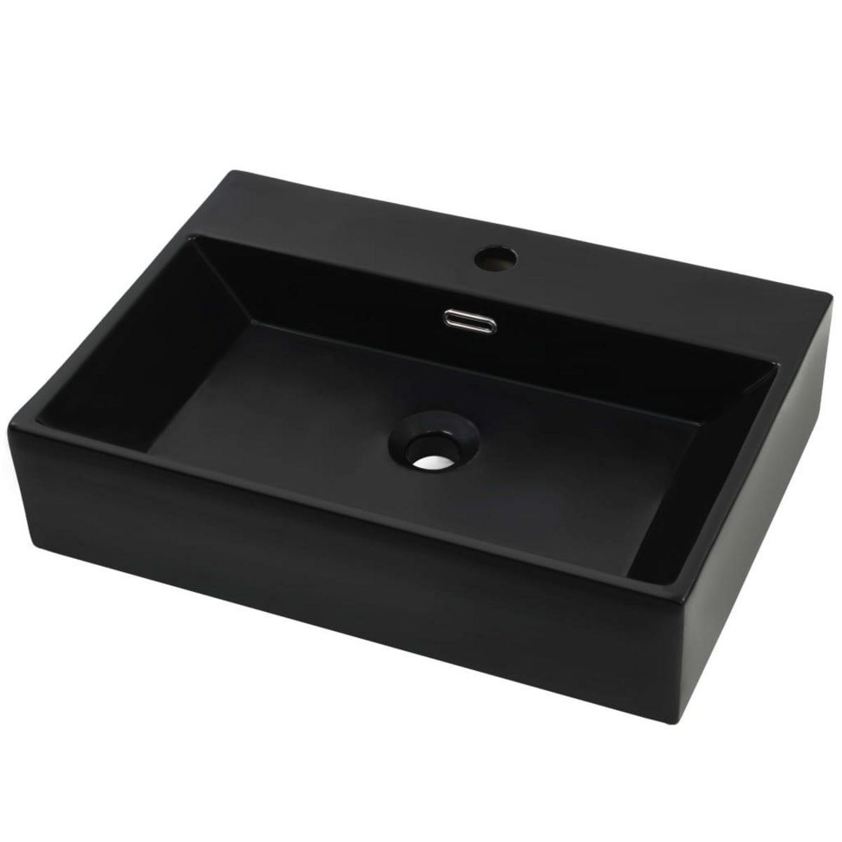 VIDAXL Vasque avec trou de robinet en ceramique Noir 60,5x42,5x14,5 cm
