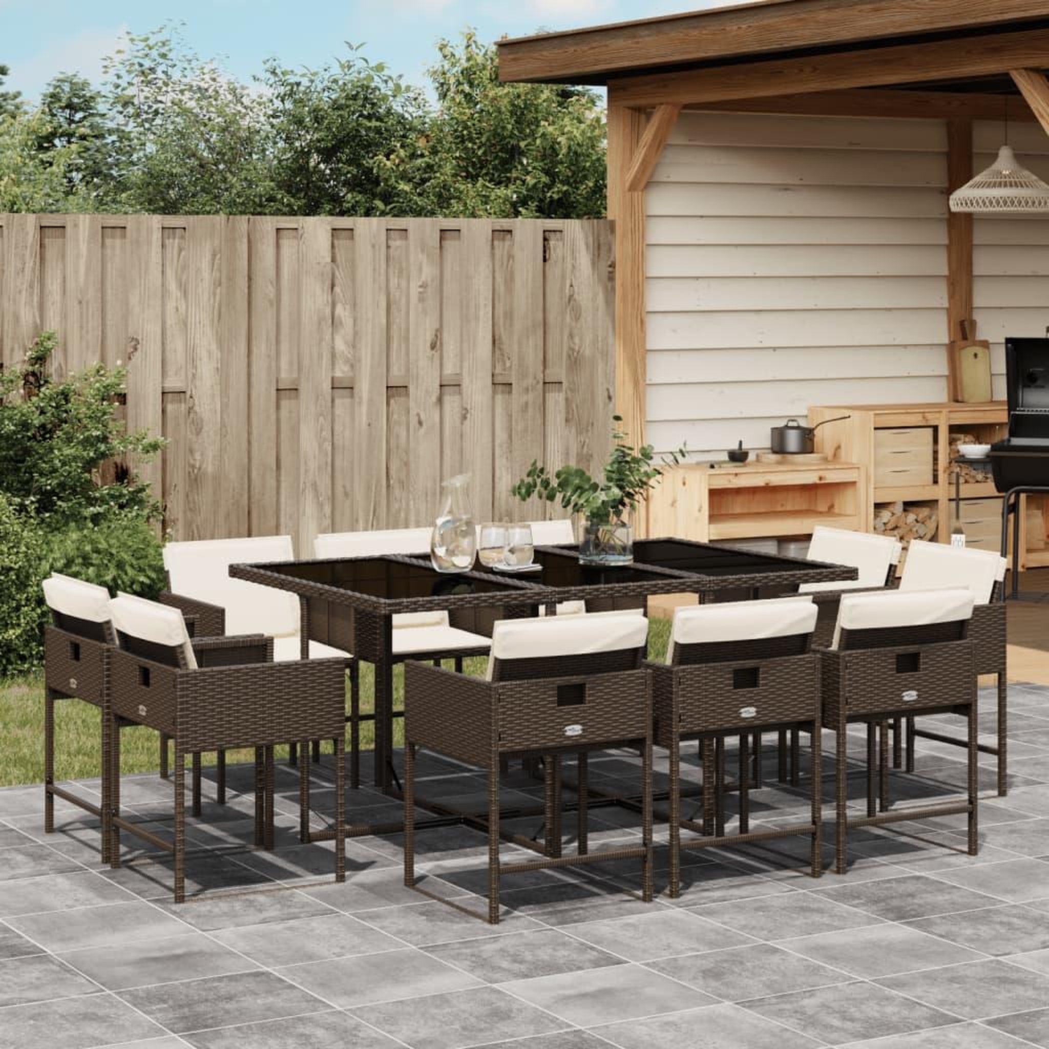 VIDAXL Ensemble a manger de jardin et coussins 11 pcs marron rotin
