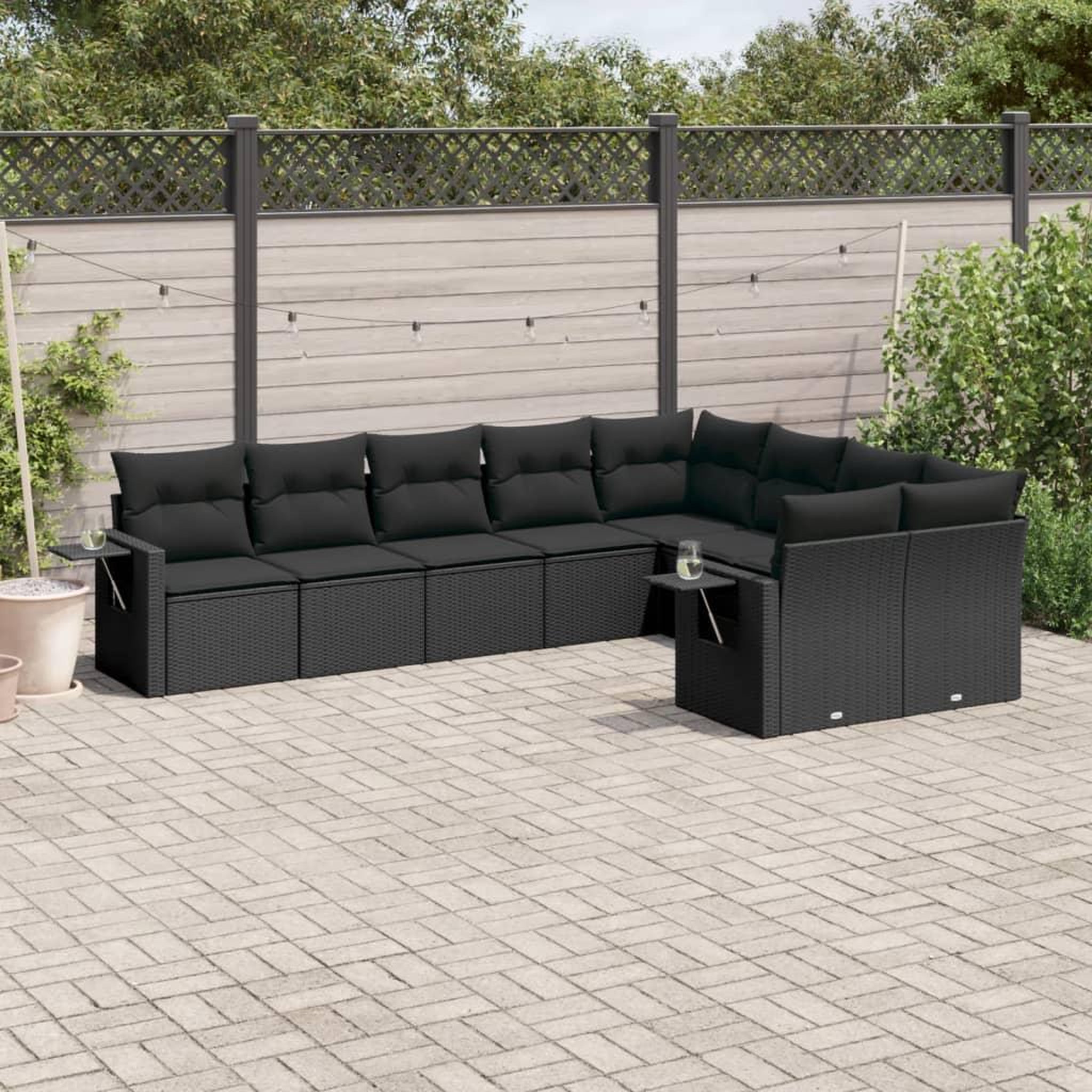 VIDAXL Salon de jardin 9 pcs avec coussins noir resine tressee