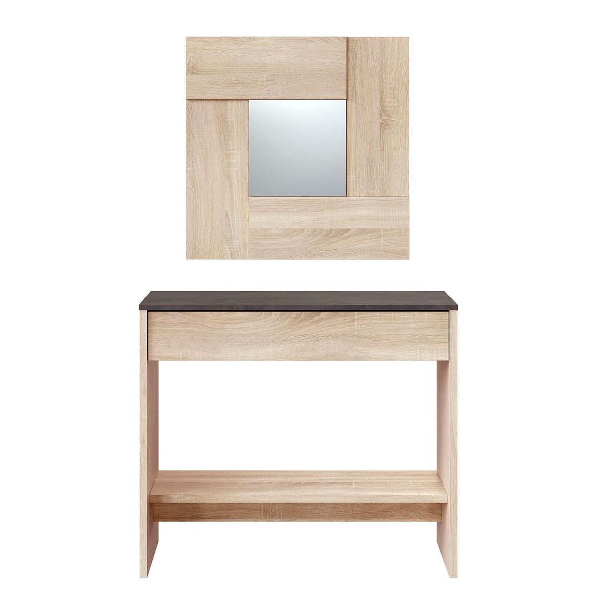 VS VENTA-STOCK Meuble d'entrée Pablo 1 tiroir et miroir, chêne et rouille, 92 cm largeur